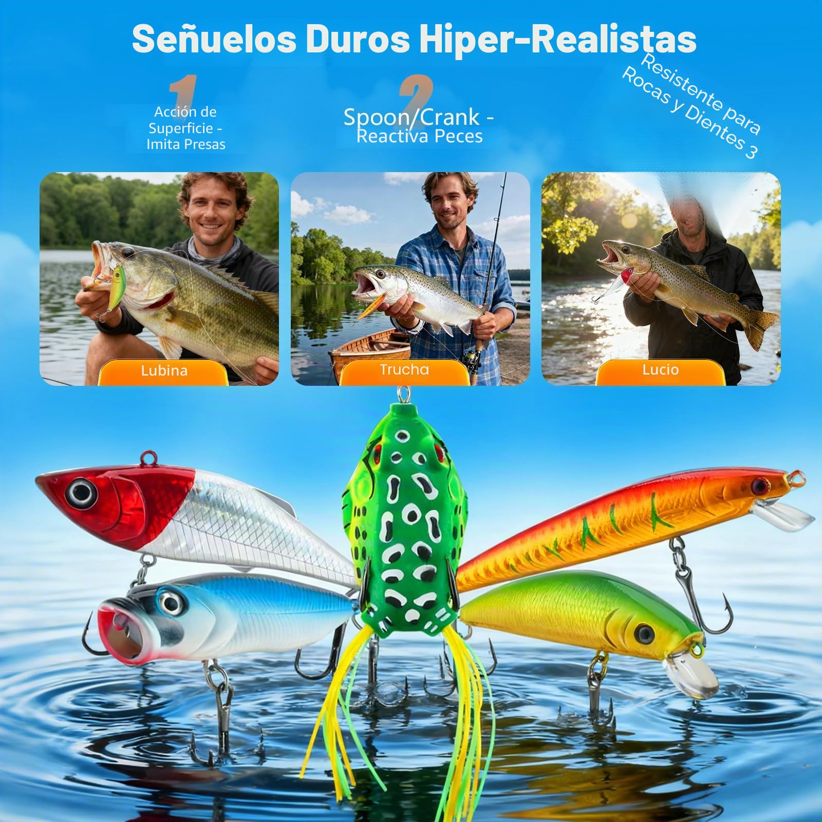 Kit de Pesca 314 Piezas, Maleta Pesca Portátil con Caja de Cebo 3 Estantes,Set de Iniciación con Clips para Labios, Removedor Anzuelos, Cebos para Trucha y Perca, Pesos Plomo,Accesorios de Pesca