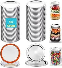 50 Count Wide Mouth Canning Lids,86MM Mason Jar Canning Lids, Reusable Leak Proof Split-Type Lids with Silicone Seals Rings (86MM, 50 Count)