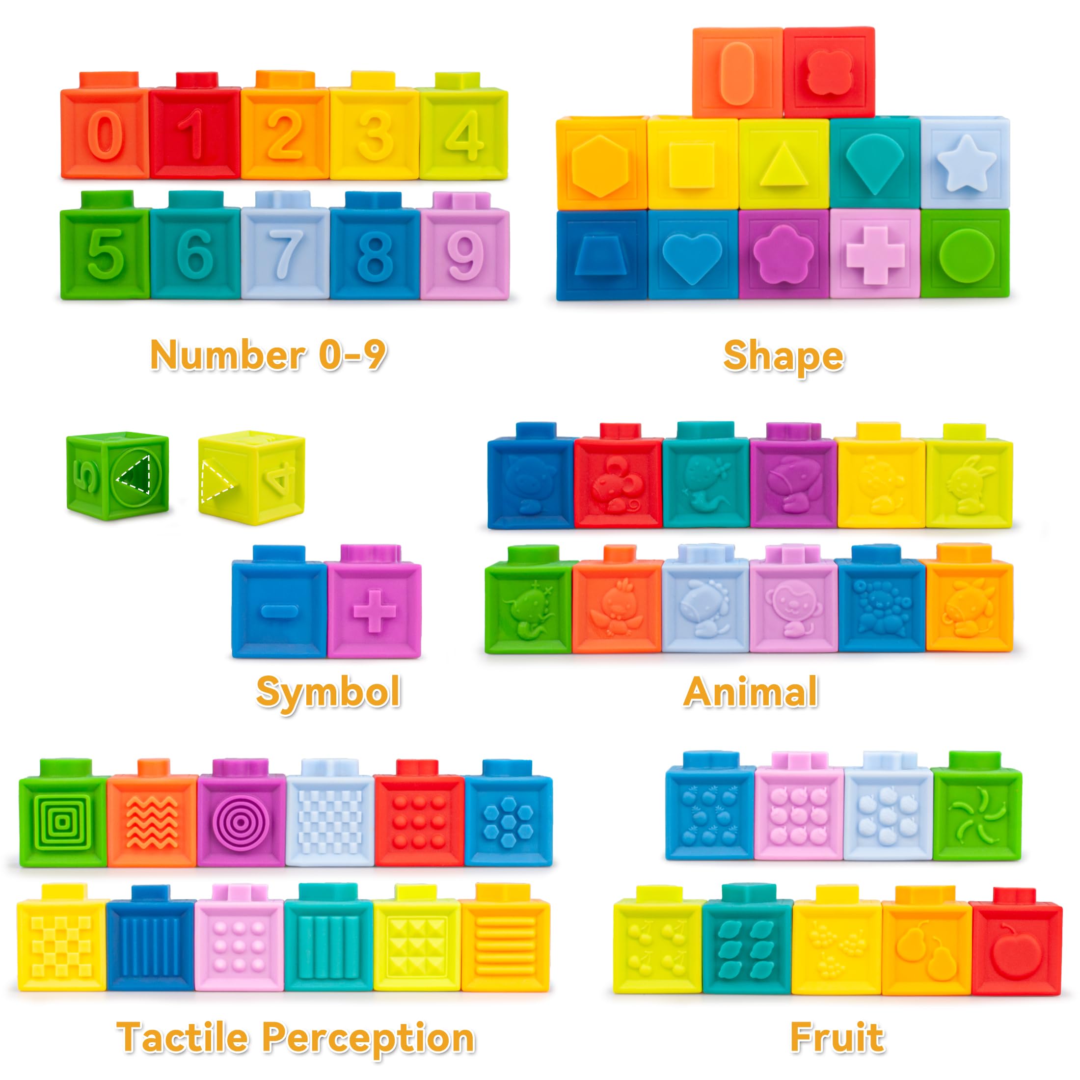 Juguetes para bebés de 6 a 12 meses, juguete Montessori para bebés de 6 a 12 meses, incluye bloques de construcción suaves y juguete de cuerda de silicona y cubo sensorial y bola de Manhattan y 2 2
