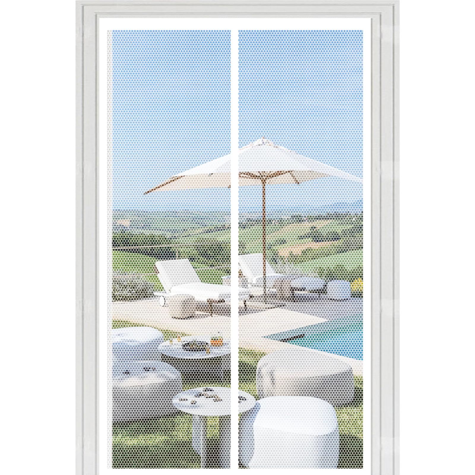 Door Fly Screen 103 x 257 cm with Powerful Magnets Automatically Closes and Magic Tape, Install Without, Keep Bugs Out, Patio Curtain Insect Mesh for Patio Door, White