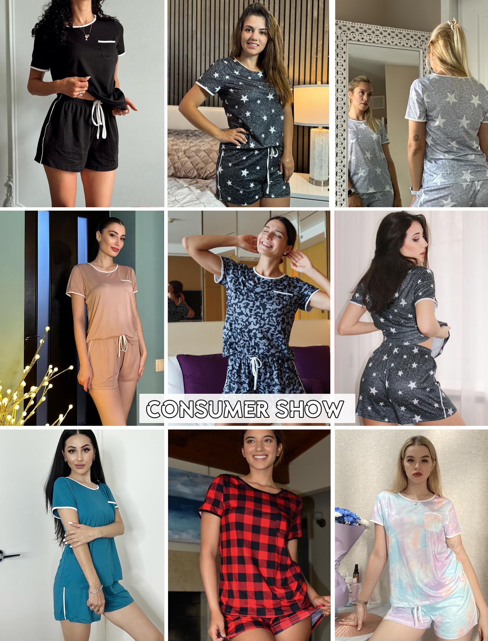 Ekouaer Pajama Set for Women 2 Piece Lounge Set Short Sleeve Tops and Shorts Soft Sleepwear, Chest Pocket