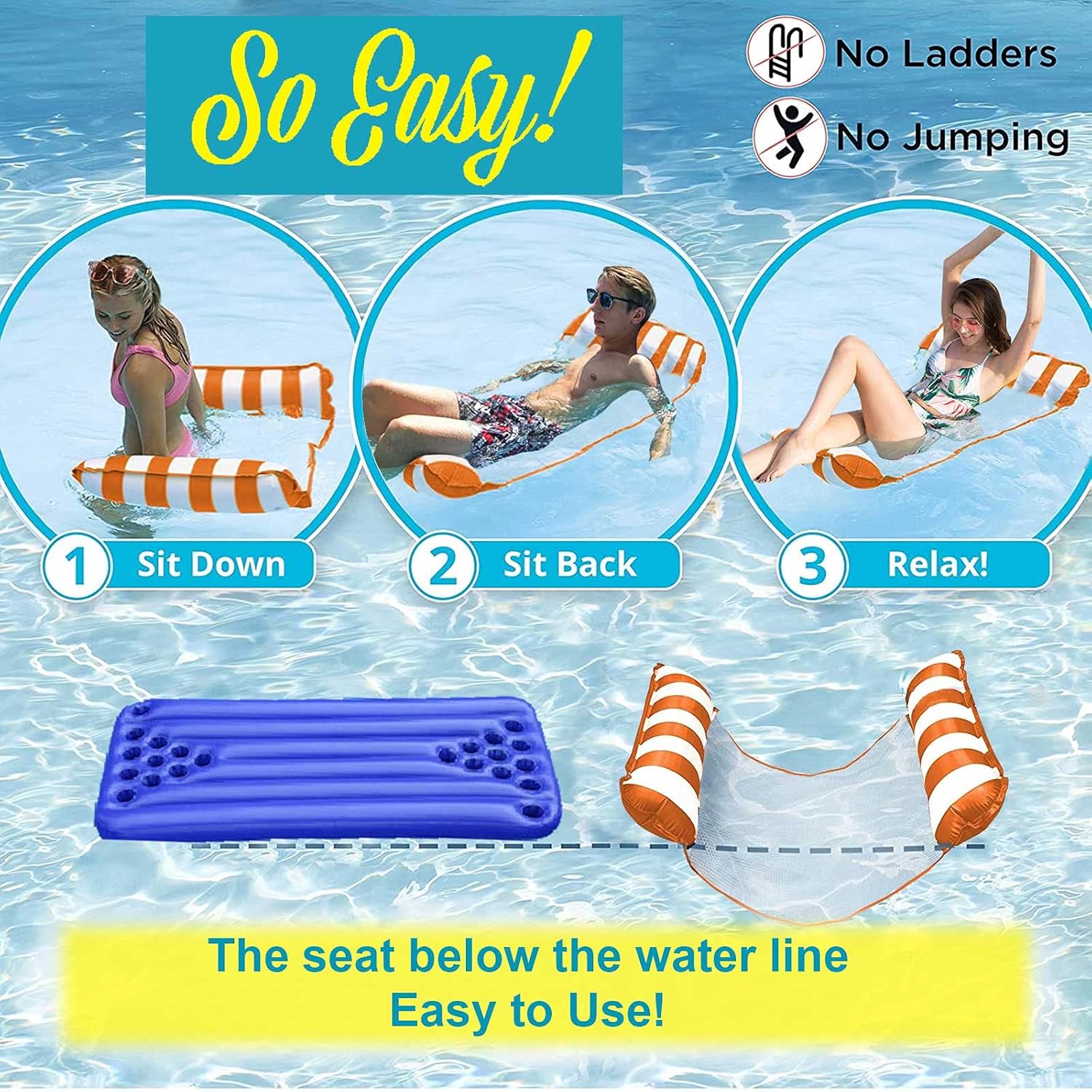 Buy Inflatable Pool Floats for Adult Size, Floating Water Pool Hammock