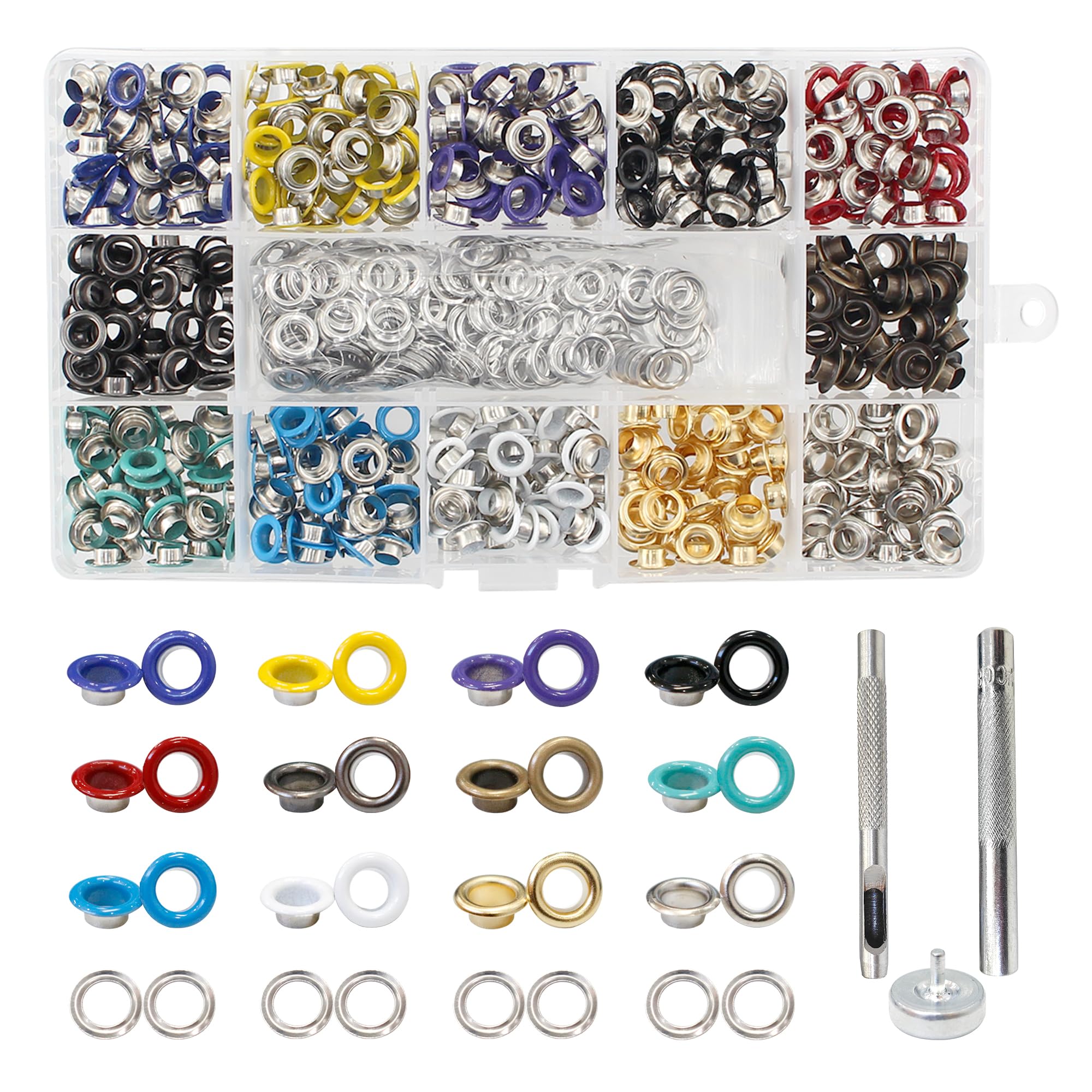600Pcs 3/16 Inch Metal Eyelets Multi-Color Grommets Kit with Installation Tool Boxed Grommets Eyelets Set for Shoes Belt Clothes Bags DIY Project (12 Colors)