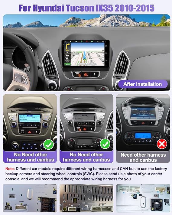 [4G+64G] for Hyundai Tucson IX35 2010-2015 Android 15 Car Radio Wireless Carplay Android Auto 10.1 Inch Touch Screen Stereo Bluetooth FM/RDS/WiFi/GPS Navigation/SWC+AHD Backup Camera