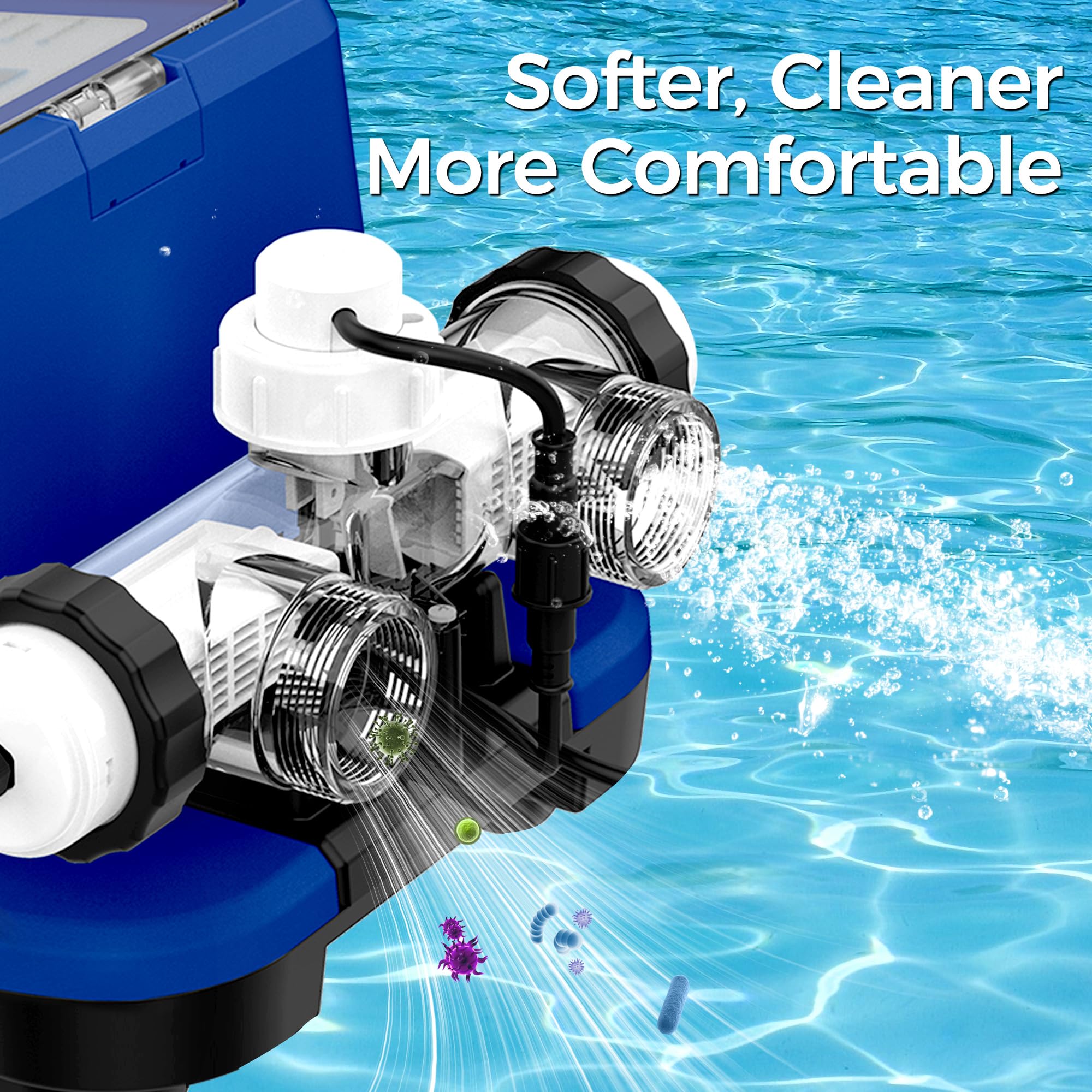 Clorador de agua salada para piscina sobre el suelo, generador inteligente de cloro salado con temporizador, autolimpieza y alertas de temperatura y nivel de sal, piscinas de hasta 20,000