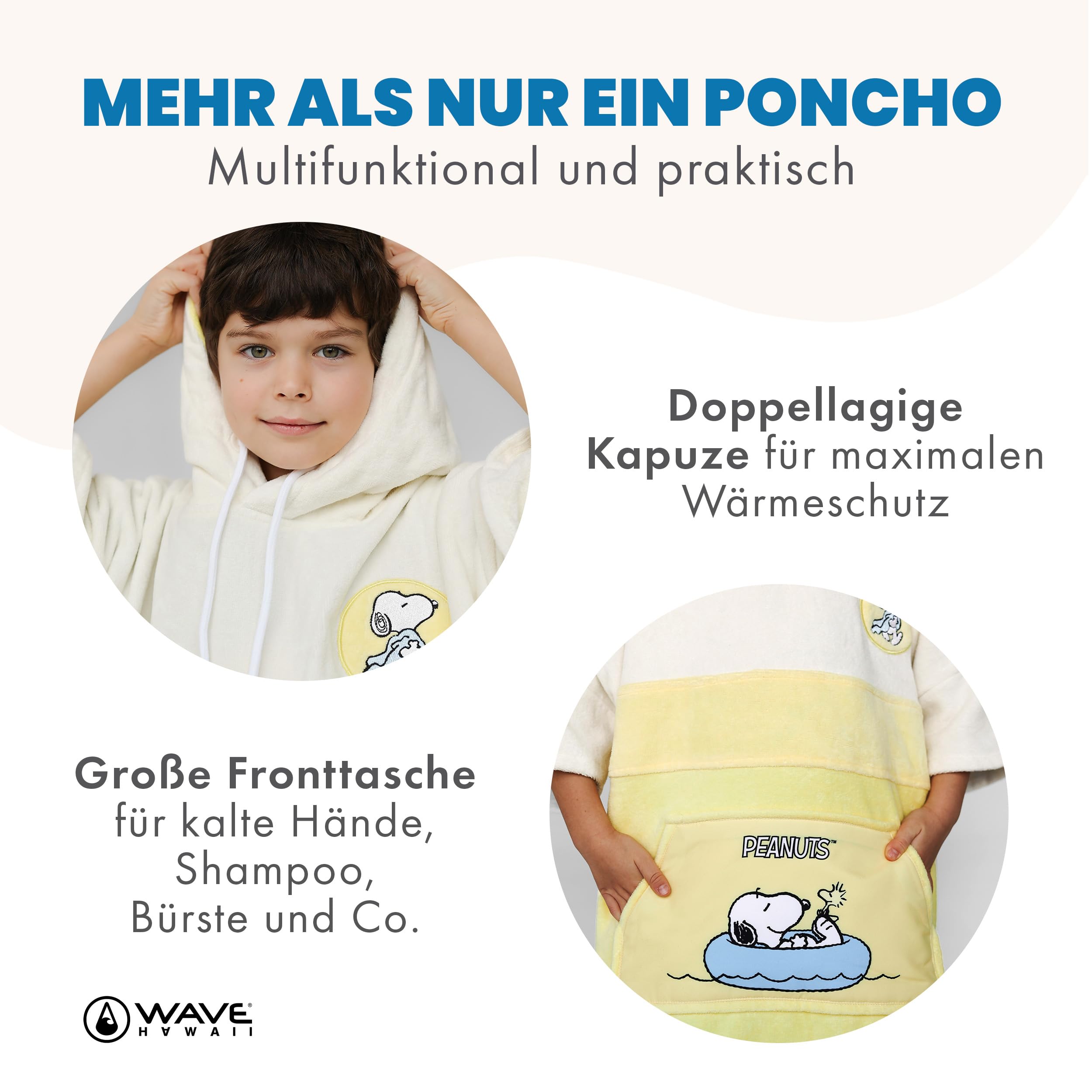 WAVE HAWAII Surf Poncho kąpielowe damskie i męskie, rozmiar M, 161–183 cm | Poncho surfingowe dla dorosłych z bawełny 95–100%, chłonny ręcznik frotte, poncho do przebierania