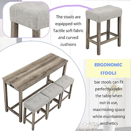 Miniatura 6 de Merax Juego de mesa de bar de 4 piezas con toma de corriente, mesa de bar de comedor y sillas, mesa de desayuno industrial con 3 taburetes