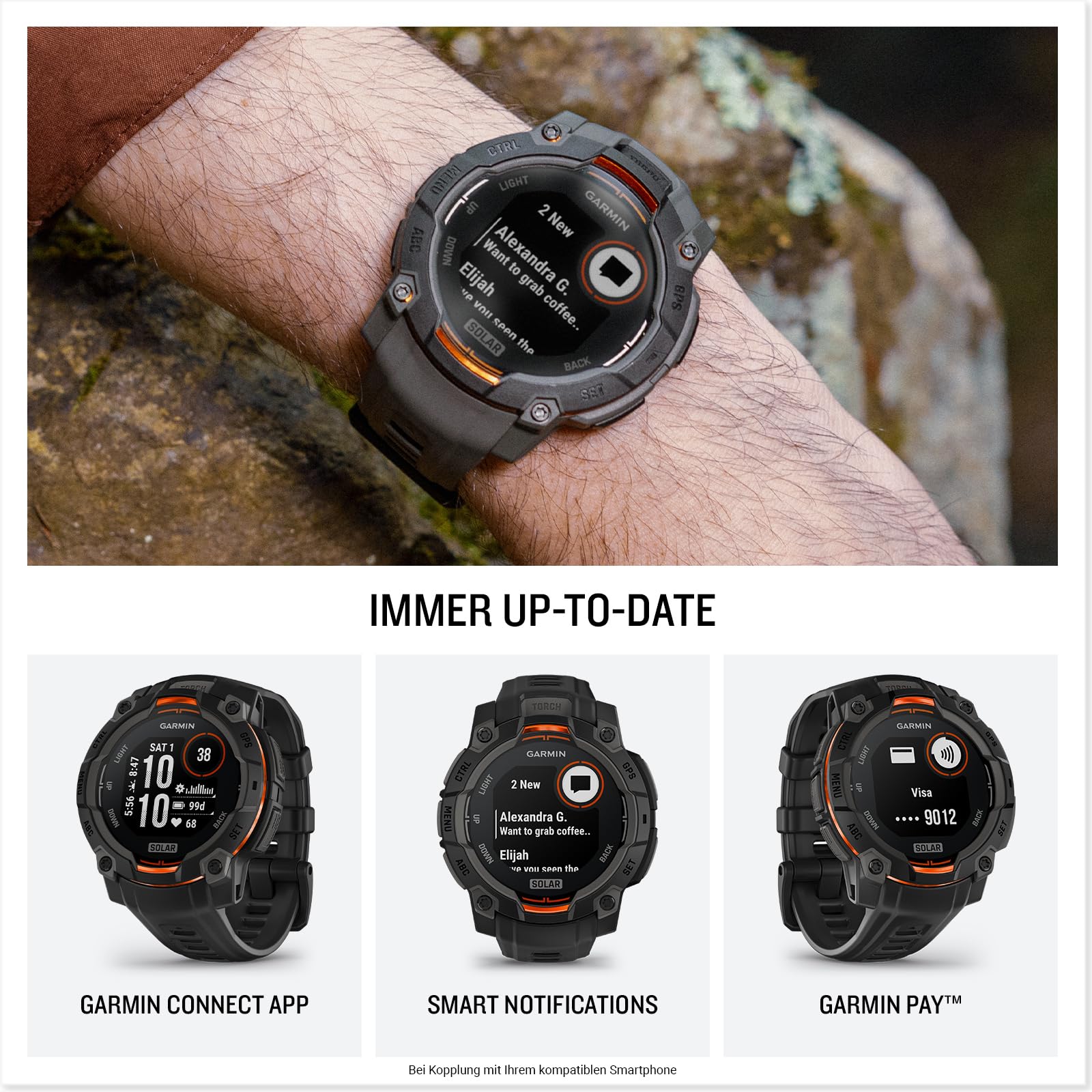 Garmin Instinct 3, Solar 45mm Rugged GPS smartwatch, Black | Solar charging,built in sports & health apps, LED flashlight, shock resistant,10ATM,unlimited battery life w/ Solar charging