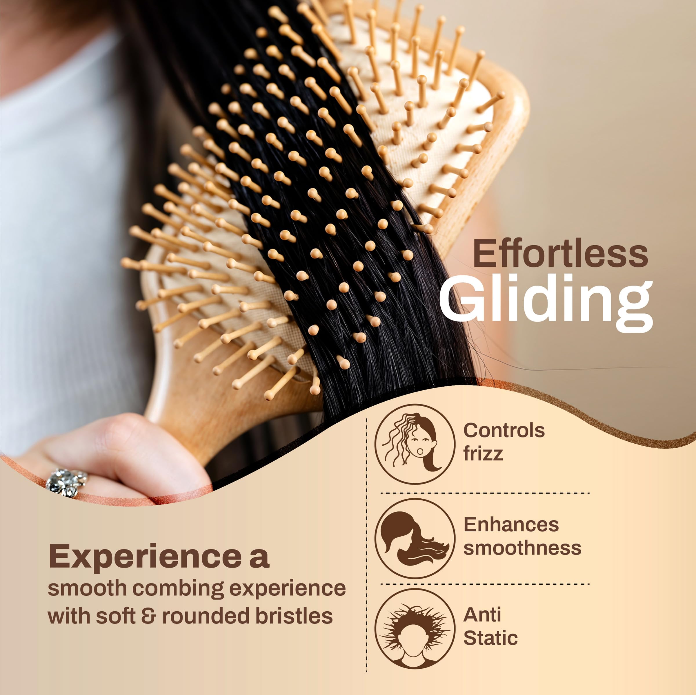 IMECO Bamboo Paddle Brush - Detangle & Massage Hair -3