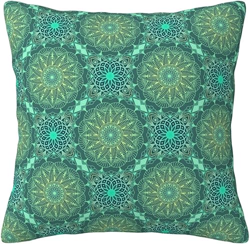 Funda de cojín cuadrada decorativa suave con mandala colorida, funda de cojín, decoración del hogar para sofá, cama, silla, 20 x 20 pulgadas