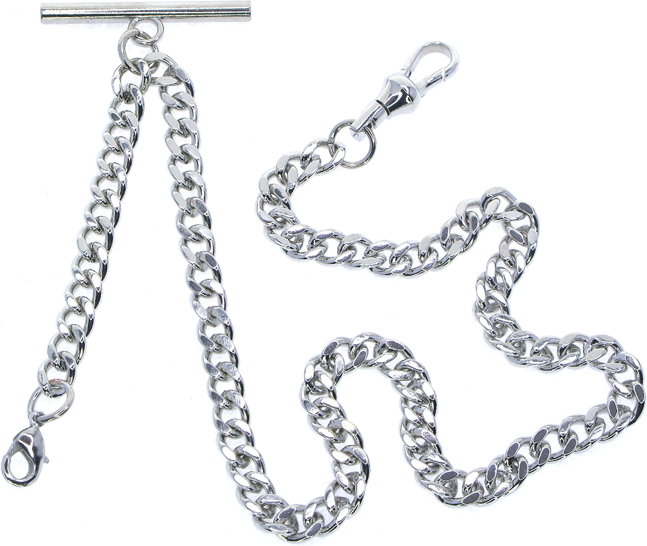 Albert Chain - Silver Pocket Pocket Watch Chain - Fob Chain - Swivel Clasp T Bar + Fob Drop Extension with Lobster Clasp AC34A