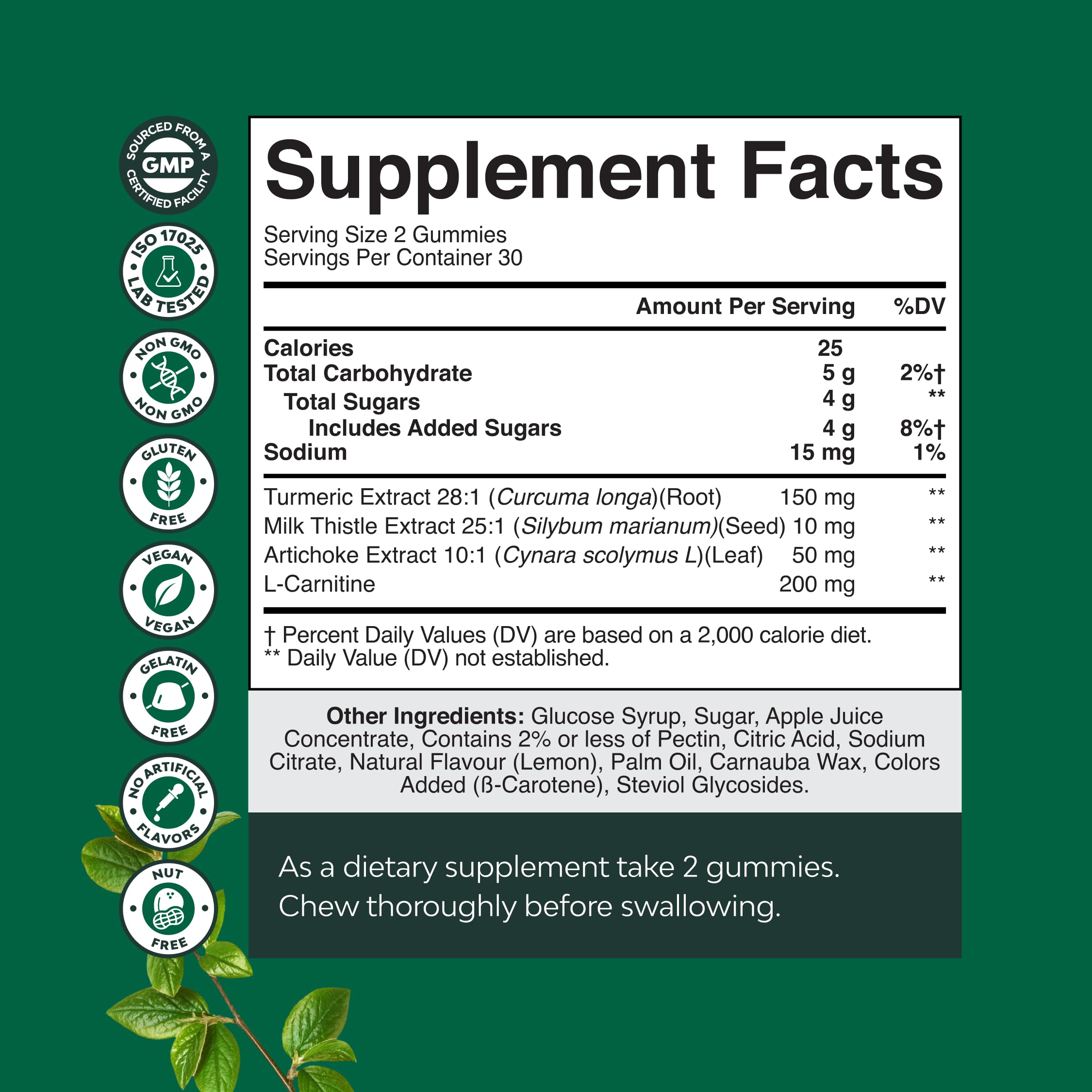 Natures Craft Cleansing Herbal Liver Detox Gummies Liver Support Milk Thistle Gummies with Artichoke Extract Turmeric Curcumin and L-Carnitine - Vegan and Non-GMO - Sweet Lemon - 60 Count (Pack of 1) — Amazon image 7