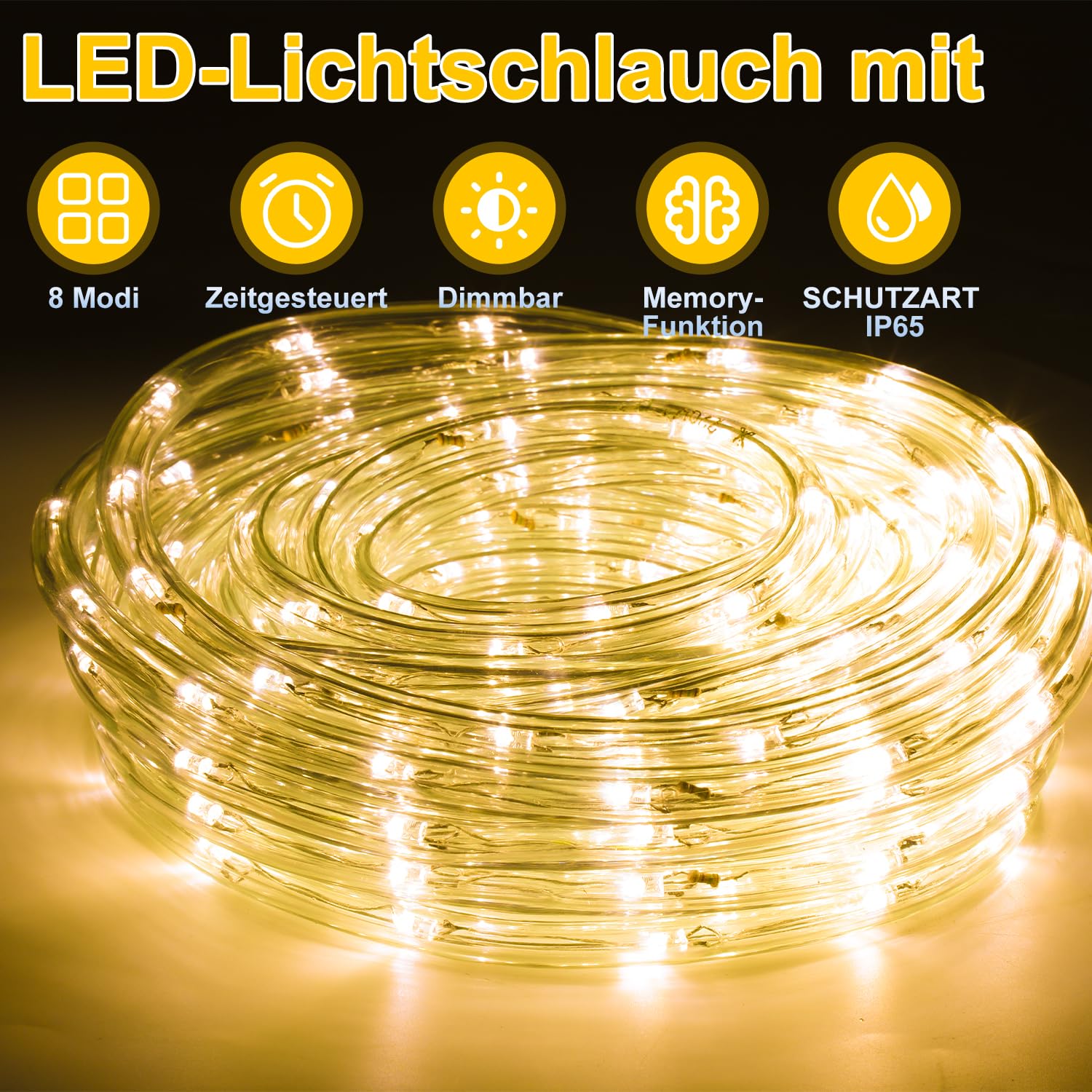 LED Lichterschlauch Außen Innen, 40M 960 LEDs Warmweiß Lichtschlauch mit Timer und 8 Modi Wasserdicht Lichterkette Außen und Innen, für Party Hochzeit Weihnachts Deko | 960 LEDs,8 Lichtmodi,6-Std.-Timer,Speicherfunktion,flexibler PVC-Schlauch,für innen un
