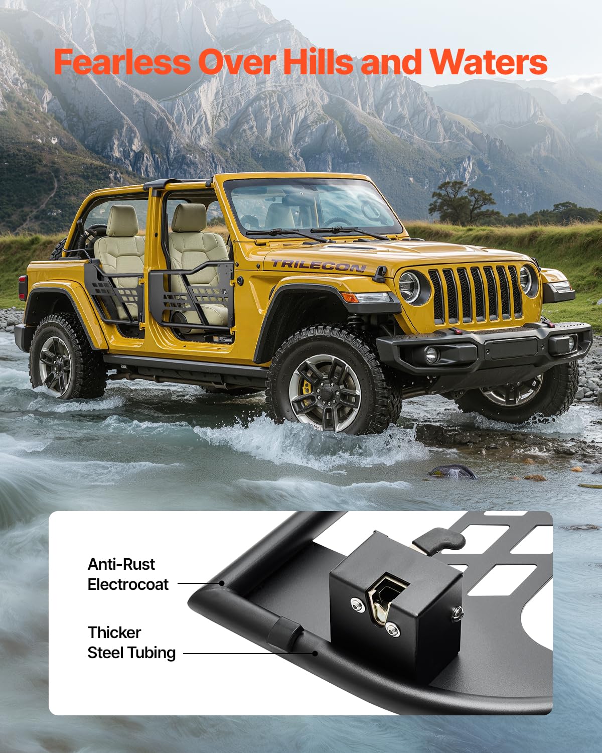 VEVOR Tube porte pour Jeep, 4 portes, porte tubulaire pour Jeep de style chasse avec charnières robustes et coussinets en caoutchouc, pour Jeep Wrangler JL 2018-2024 et Jeep Gladiator JT 2020-2024