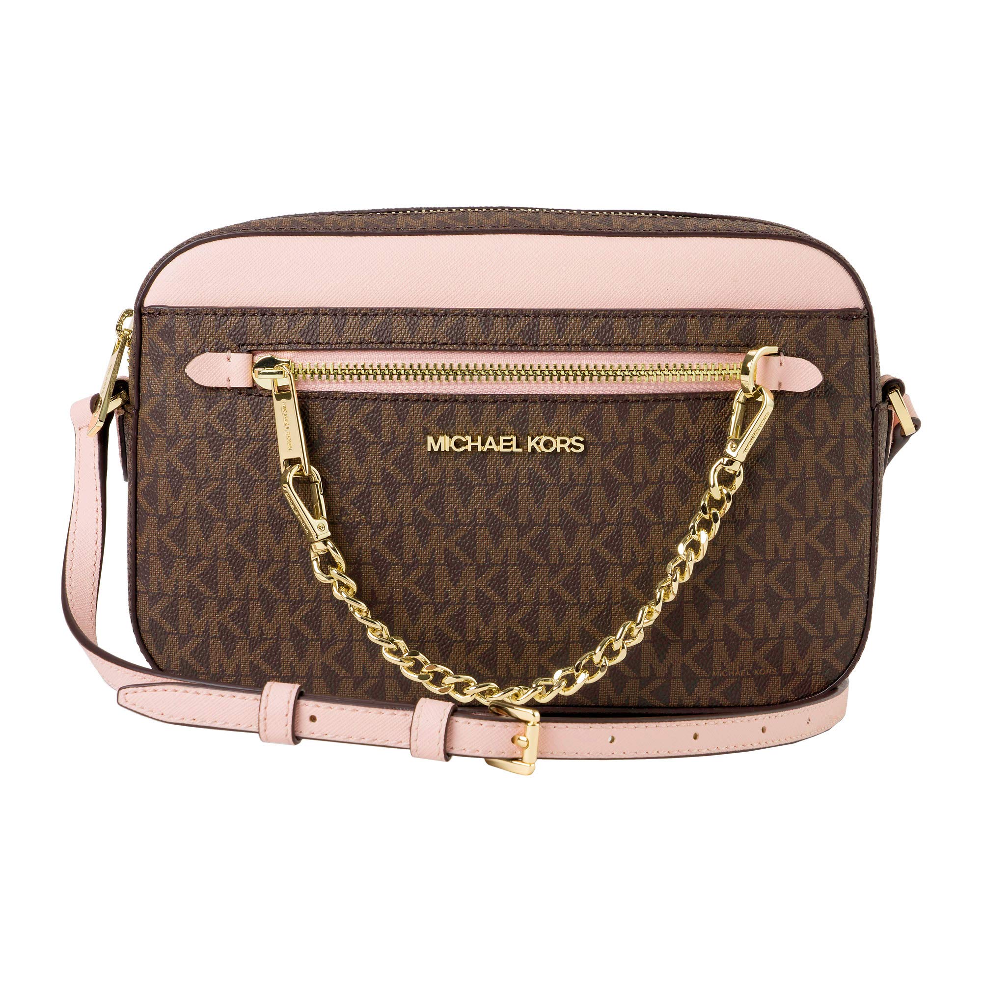 Michael Kors Jet Set Chain East West Large Crossbody Brown MK Powder Blush Pink Multi