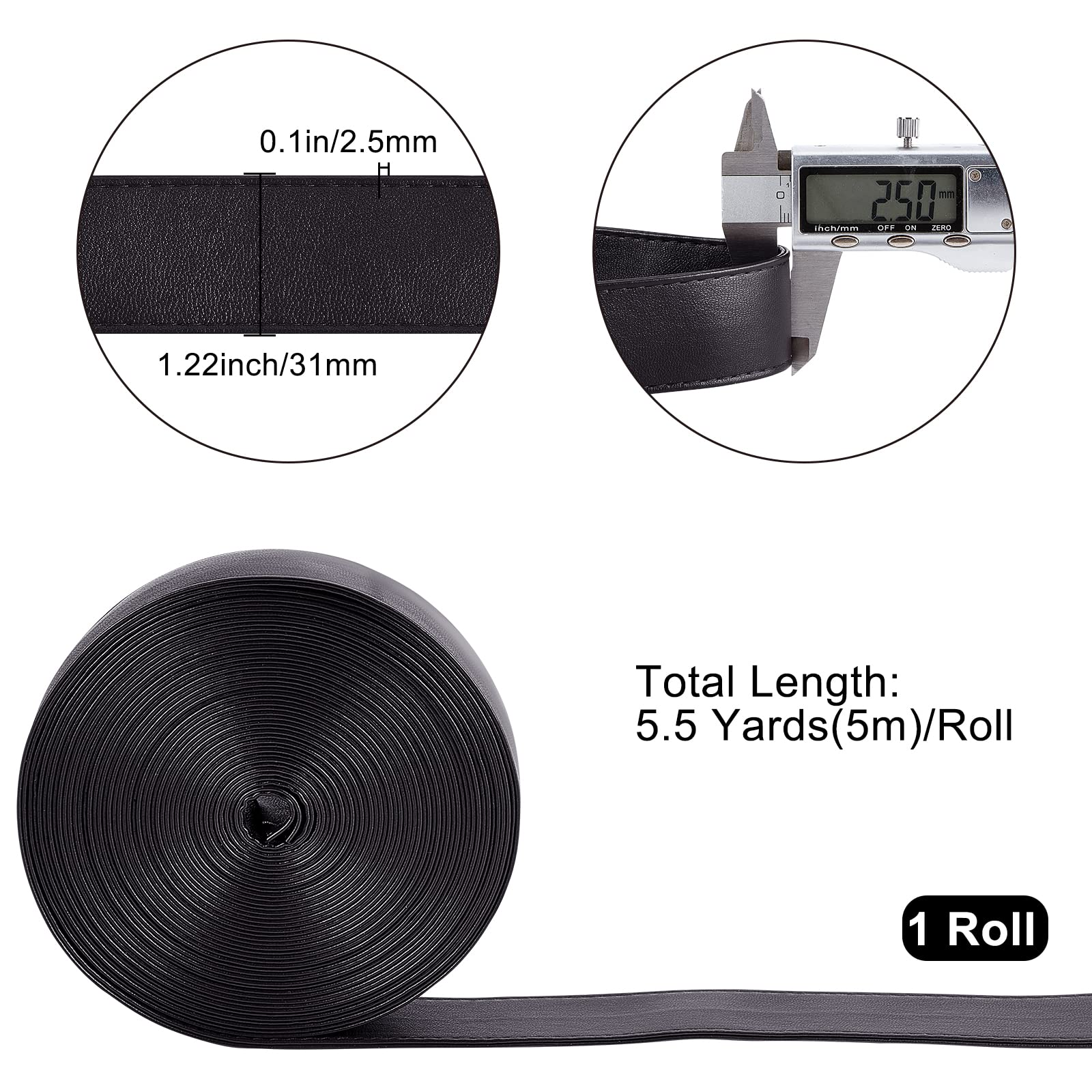GORGECRAFT 5M Long Double Sided Leather Strips 30MM Wide Shoulder Bag Leather Strap Roll Black Smooth Leather String Flat Cord for Diy Crafts Clothing Making Handles Pet Collars Traction Ropes Belt - Image 2