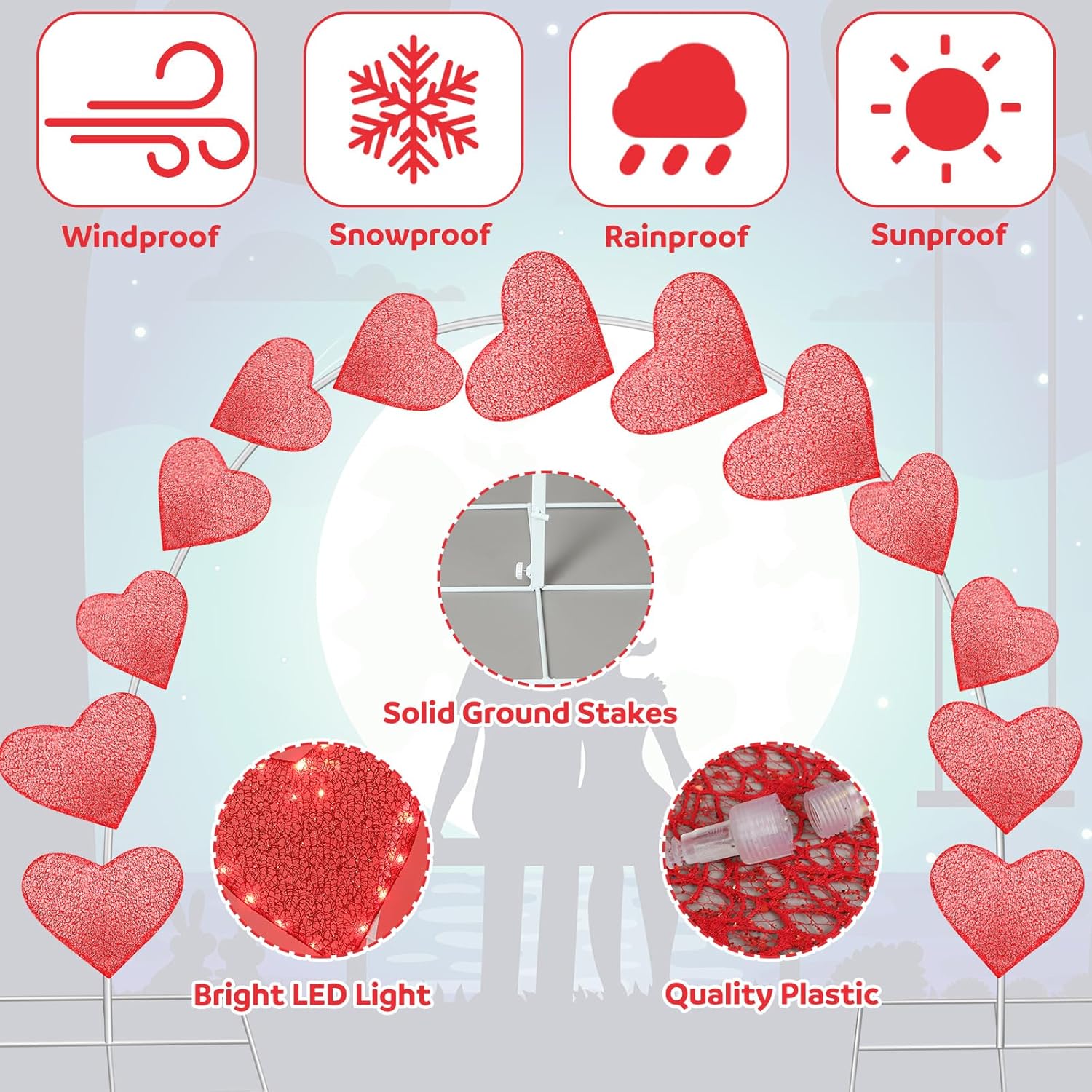 VIHOSE 10ft Wedding Heart Light Arch LED Outdoor Arches Decor with Flasher Modes Love Pathway Markers Lights for Marriage Proposal Wedding Engagement and Birthday Party Yard Lawn Decor