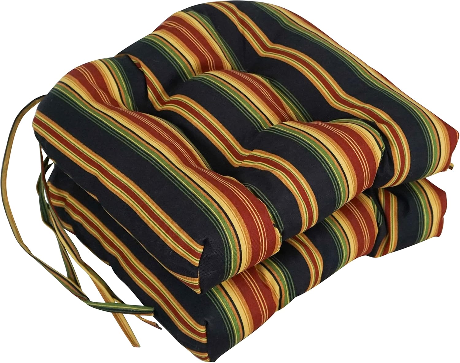 Blazing Needles Spun Polyester Patterned Outdoor U-Shaped Tufted Chair Cushions Set, Set of 2, 16", Lyndhurst Raven