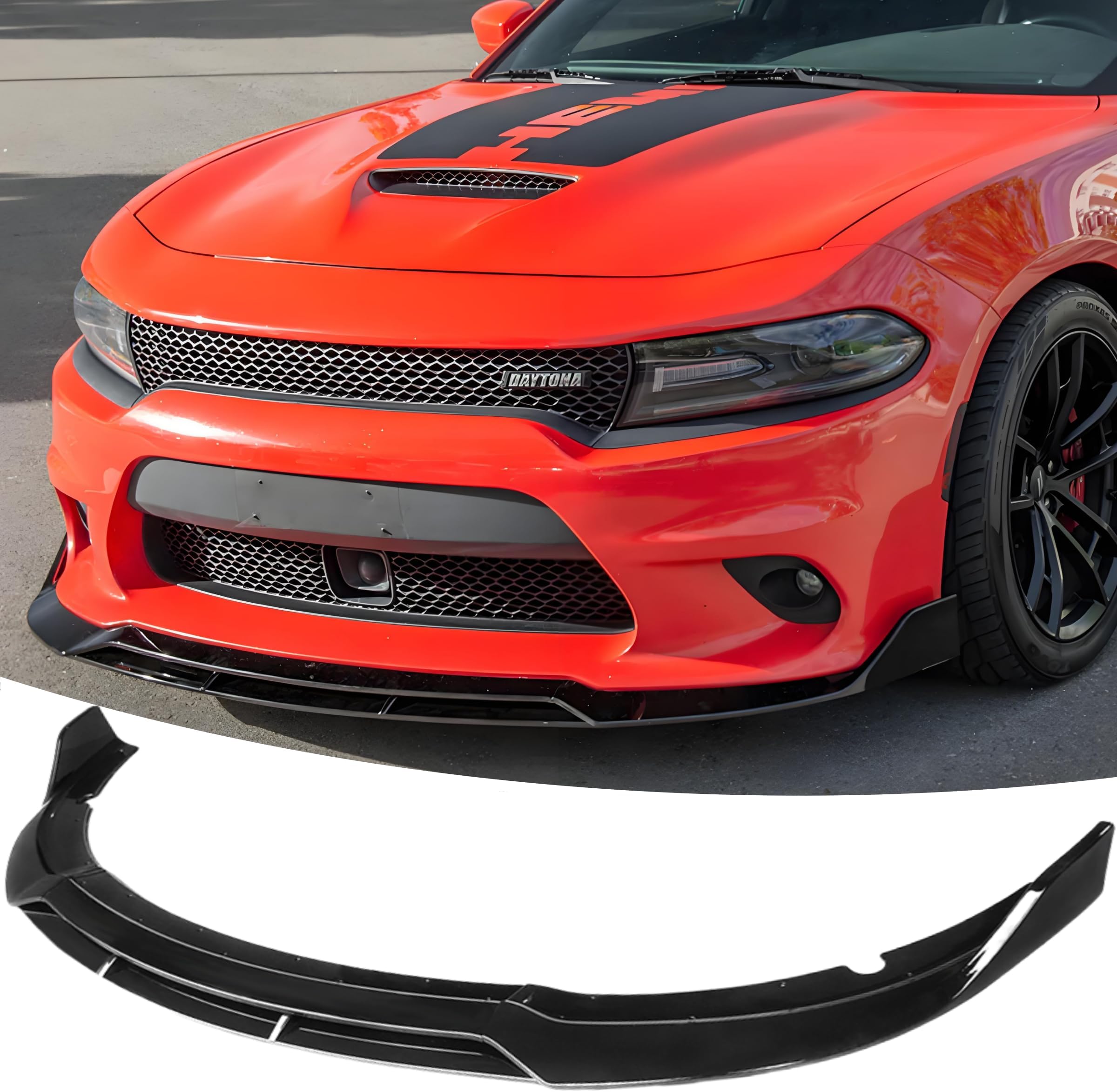 MUTUSAISI Gloss Black Front Bumper Lip Splitter Kit Fit for Dodge Charger SRT/Hellcats/Scat Pack 2015-2023 RT Style, Air Chin Body Kit Accessories