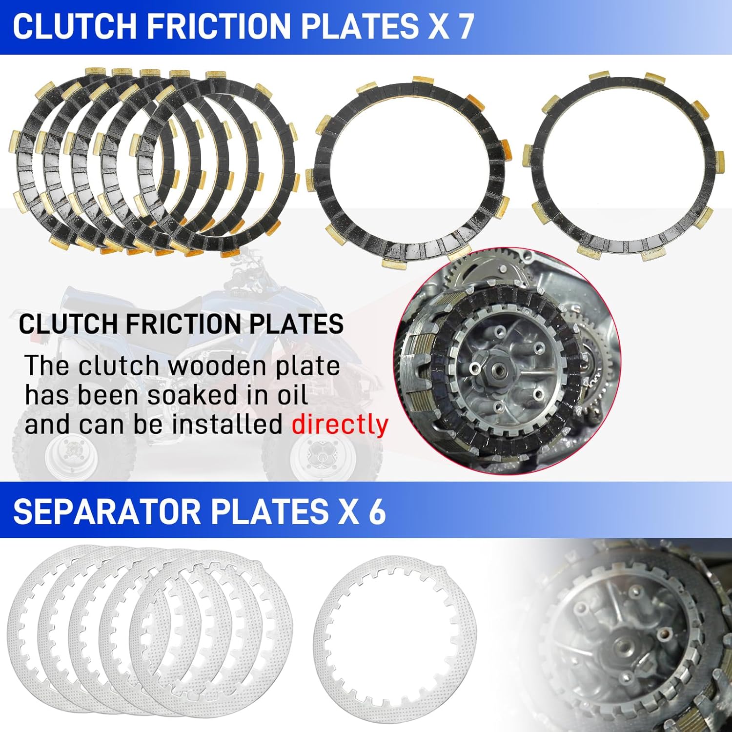 Clutch Kit & & Friction Steel Plate & Complete Gasket & Push Rod for Yamaha Blaster 200 YFS200 1988-2006