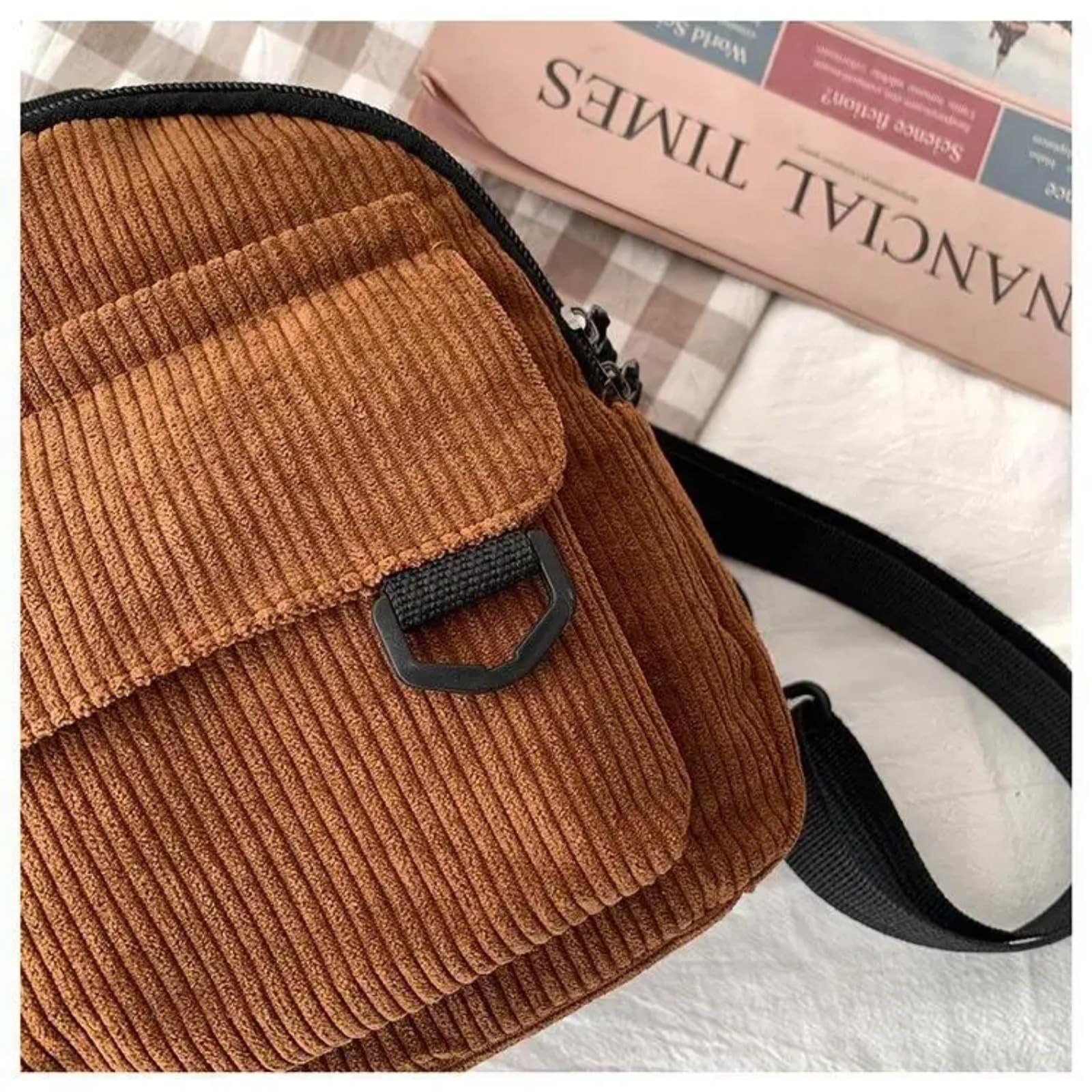 Version LäSsig Und Vielseitig Einfacher Und Retro Cord Damenrucksack Studentenrucksack Damentasche Damentasche(Schwarz)
