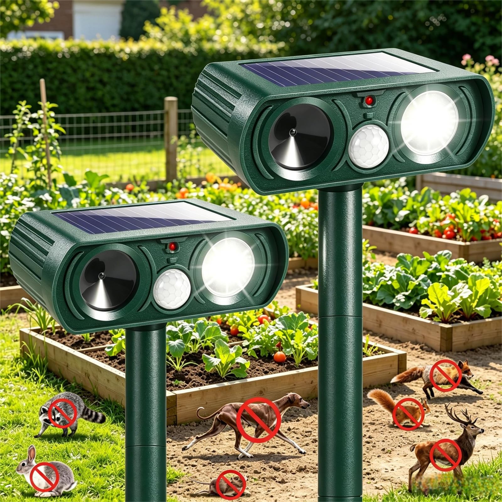 Photo 1 of 2026 Sonic Fortress Pro Deer Repellent Devices,2 Pcs Solar Animal Repellent Ultrasonic Outdoor for Squirrel Rabbit Skunk Racoon Cat Strobe Light,IP65 Waterproof Motion Sensor Animal Repeller for Yard