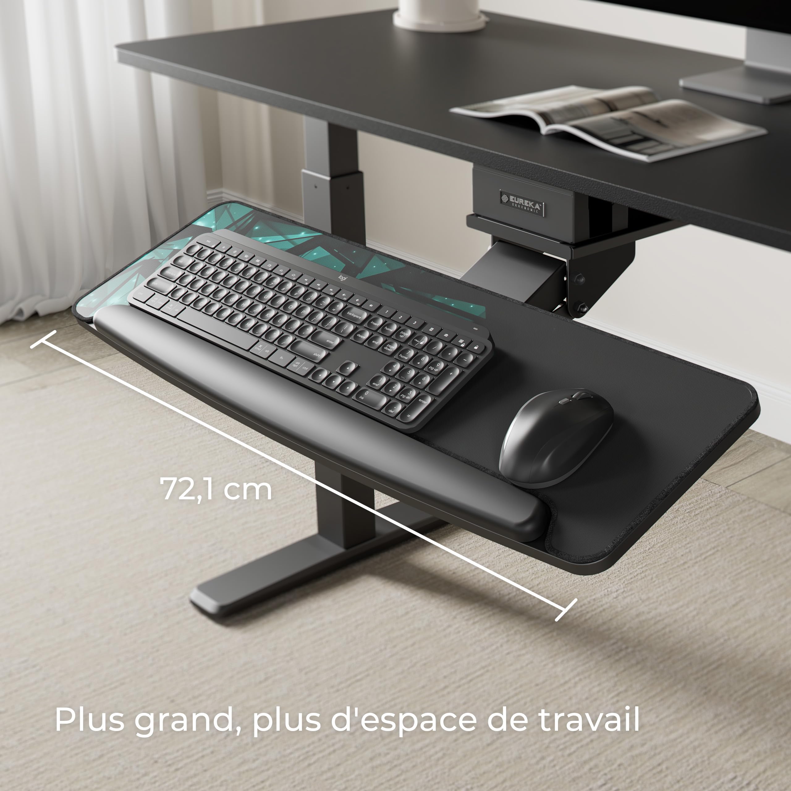 EUREKA ERGONOMIC Plateau de Souris et Clavier réglable en Hauteur sous Le Bureau, Grand tiroir Noir Coulissant pivotant pour Clavier d'ordinateur avec Tapis de Souris pour Jeu, Bureau à Domicile