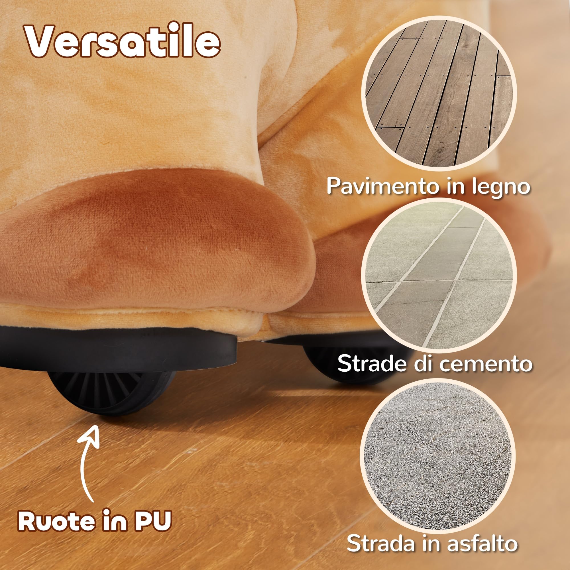 AIYAPLAY Cavallo a Dondolo Elettrico 6V per Bambini da 18-36 Mesi con Musica e Ruote, Cavalluccio a Dondolo Cavalcabile in Poliestere, 69x34x53cm, Marrone
