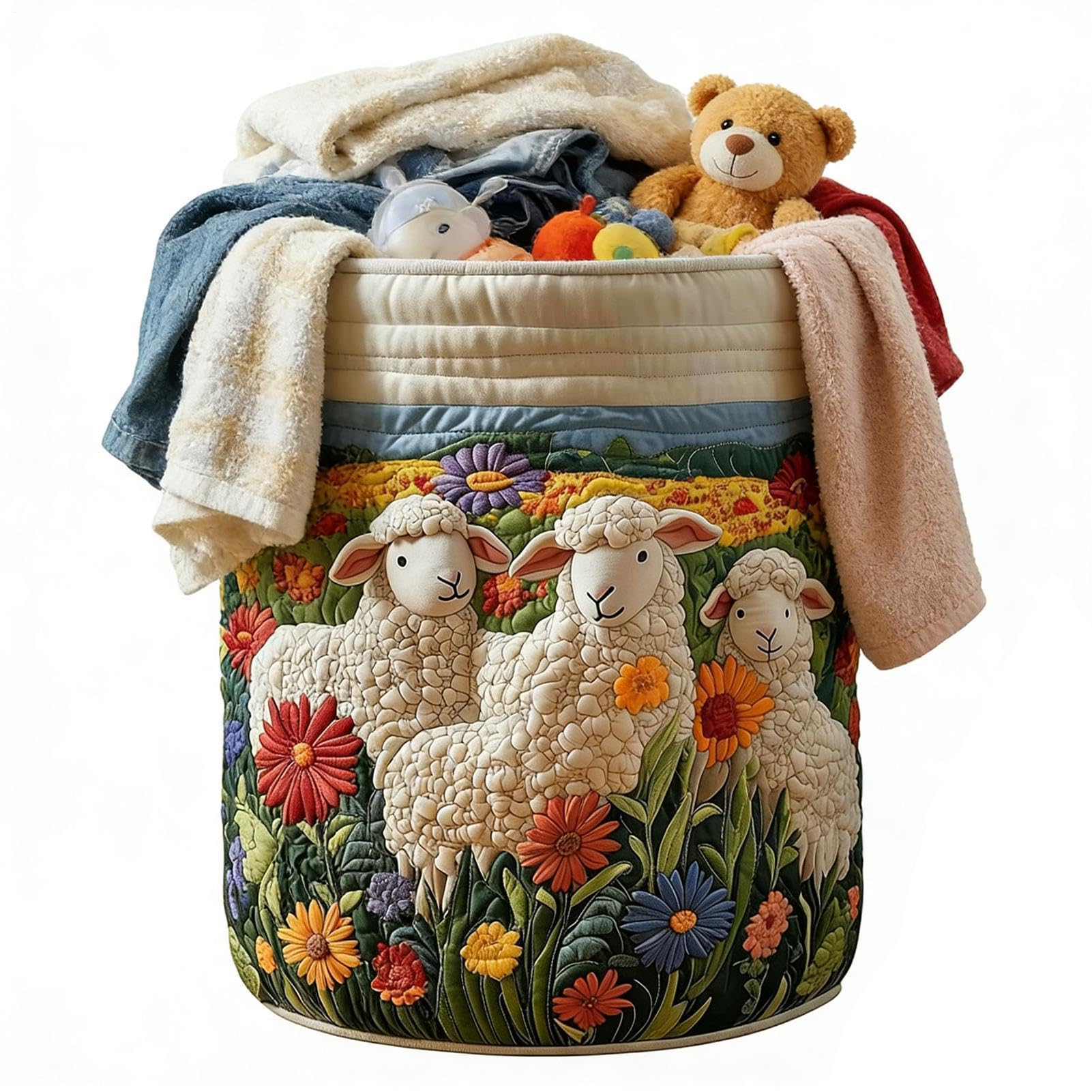 Gesteppter Wäschekorb, Baumwolle, Polyester, 71 x 50 cm, Boho-Stil | faltbarer Stoff-Aufbewahrungskorb mit Griffen, weicher schmutziger Kleidung, Organizer, Kinderzimmer, Schlafzimmer, Badezimme