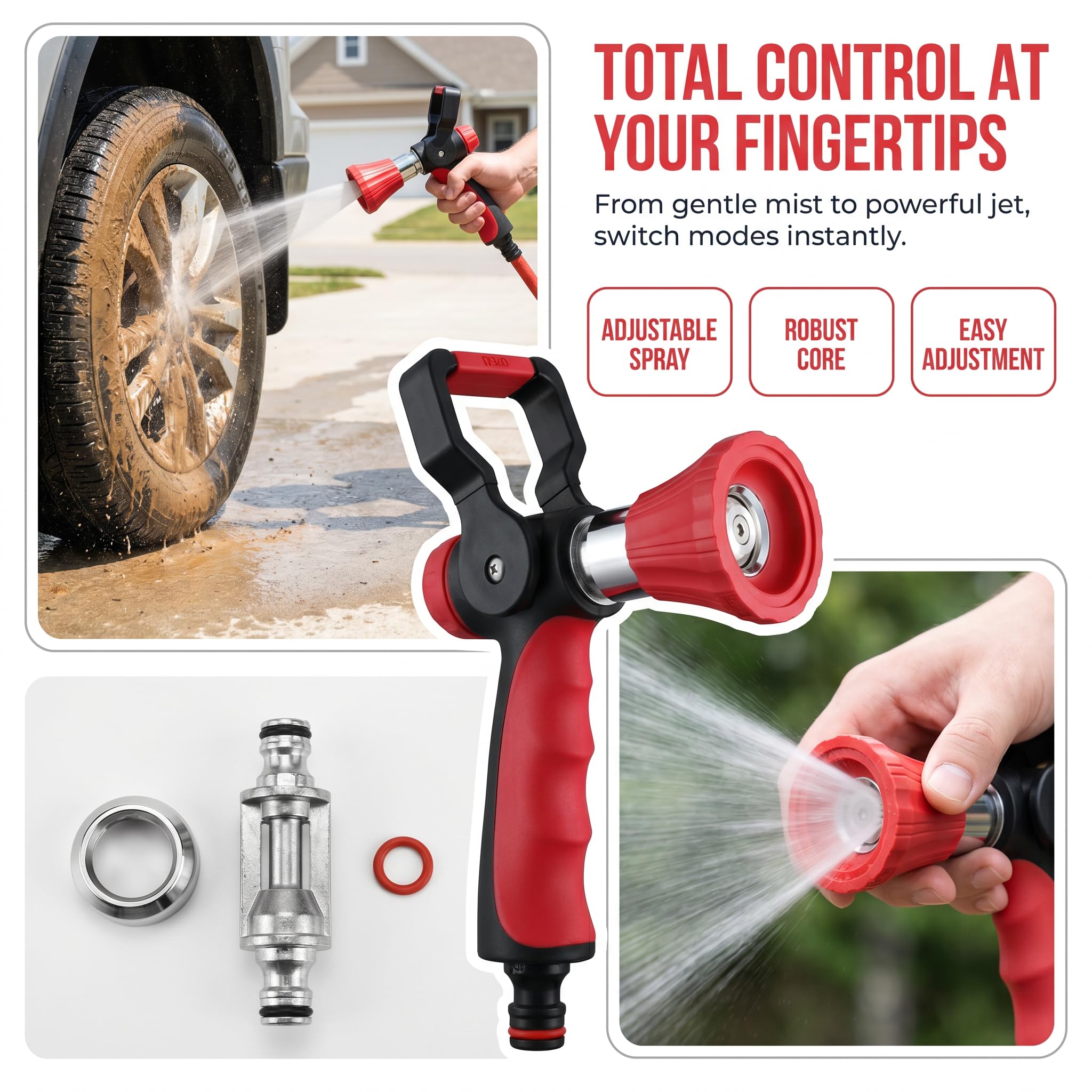 Pistola Acqua Giardino, Testine per Irrigazione in Lega di Zinco, Pistola Irrigazione Giardino Alta Pressione con Portata Regolabile, per Auto e Piante