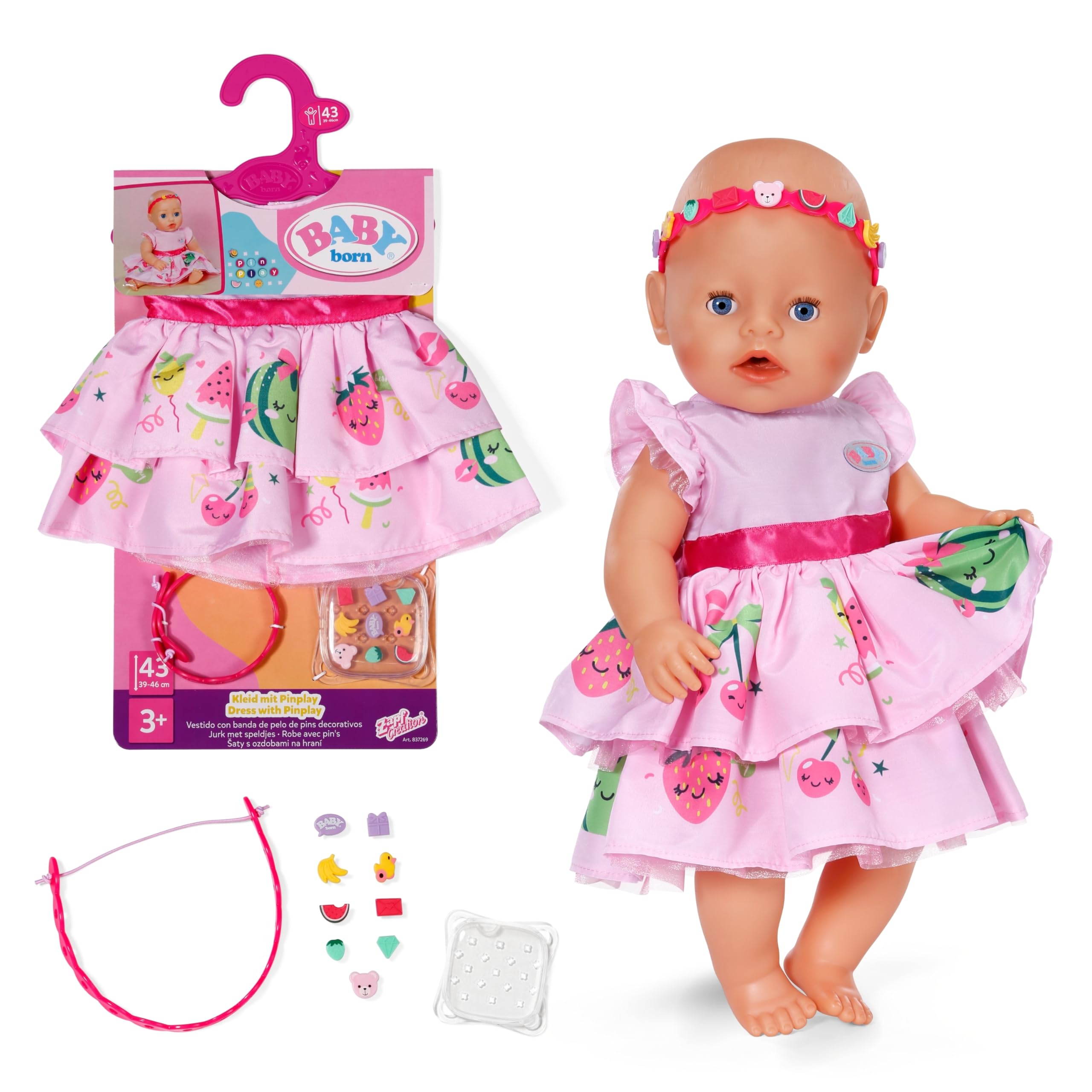 BABY born Dress with Pins for 43 cm Dolls with Headband