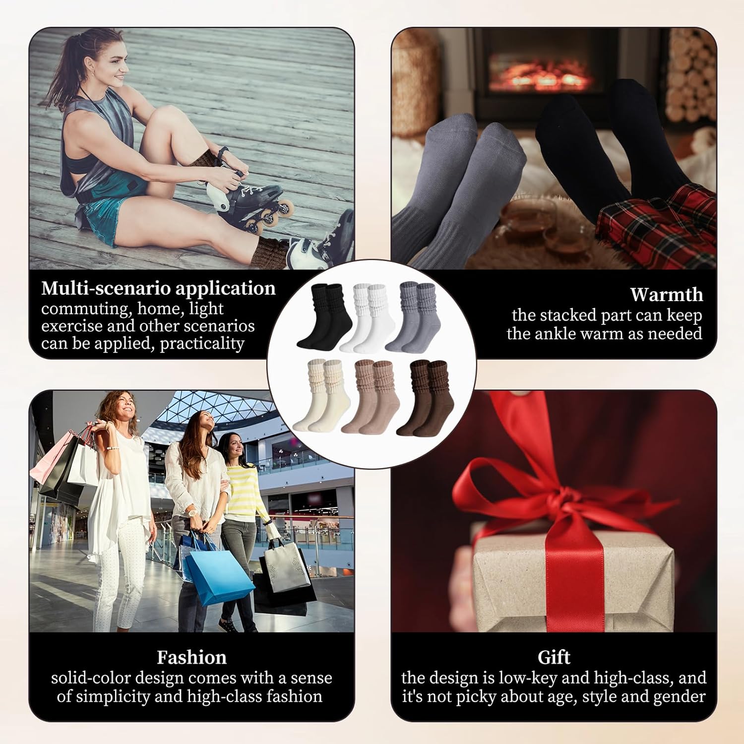 6 Pairs Women Cotton Slouch Socks, Soft Running Padded Tube Socks, Socks Aesthetic Crew Knit Sock for Women Girls - Image 5