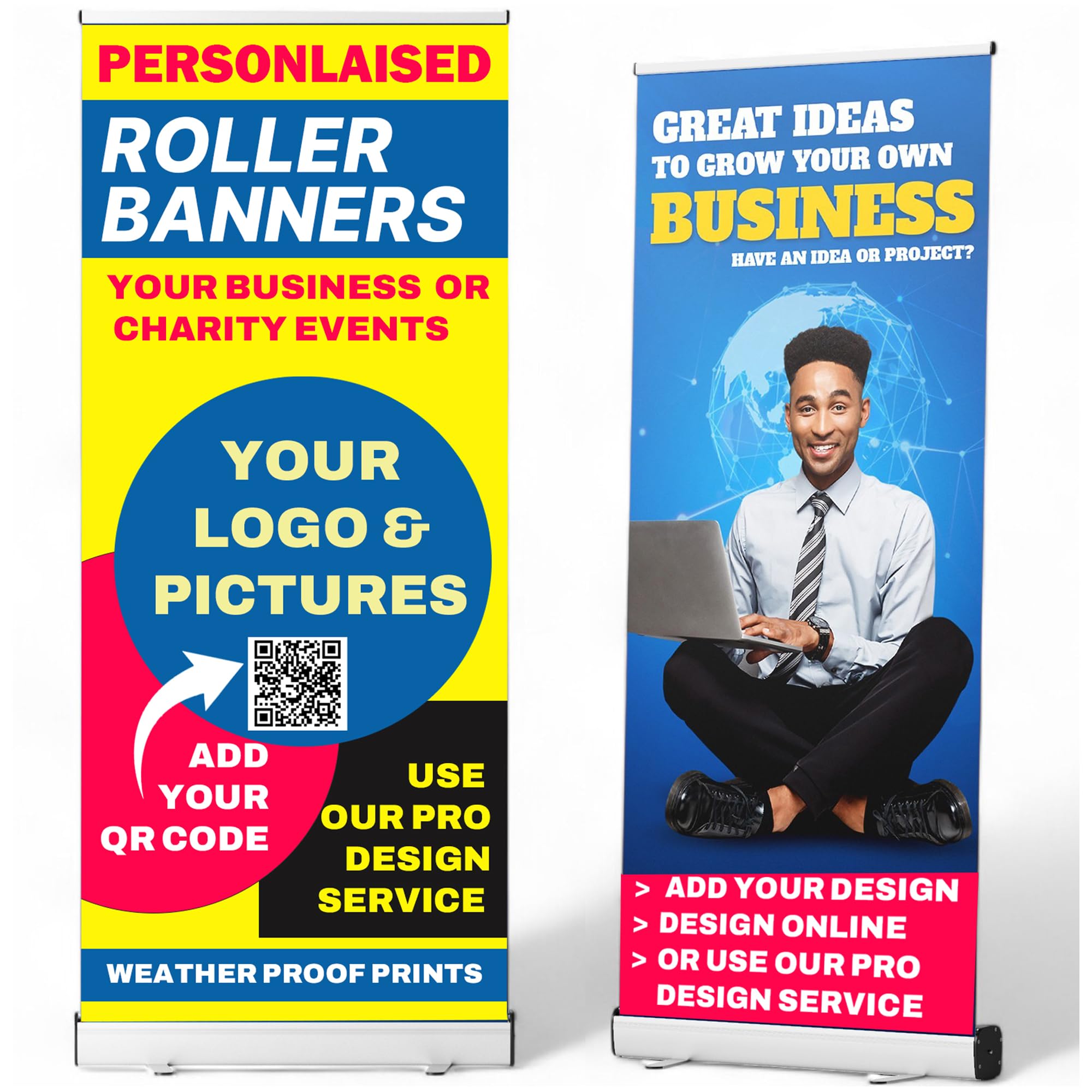 Printed Roll Up Banner, Personalised Banners for Events, Custom Pull Up Printed Banners for Business Wedding Charity Outdoor Indoor, Sign Print Your Design, Large Backdrop (Multicolour) — image 1