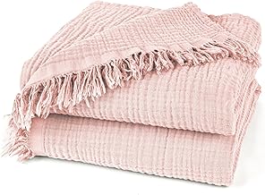 Pure Label Musselin Decke 150x200 cm - Oeko-Tex zertifizierte Kuscheldecke aus 100% Baumwolle | Musselin Wohn- & Kuscheldecke für Couch und Sofa in XL | 150 x 200 cm, Farbe der Decke Rosa