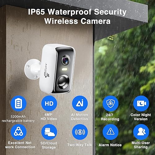 Miniatura 2 de Cámaras de seguridad inalámbricas para exteriores, cámaras WiFi 2K para seguridad del hogar, cámaras de detección de movimiento AI alimentadas por