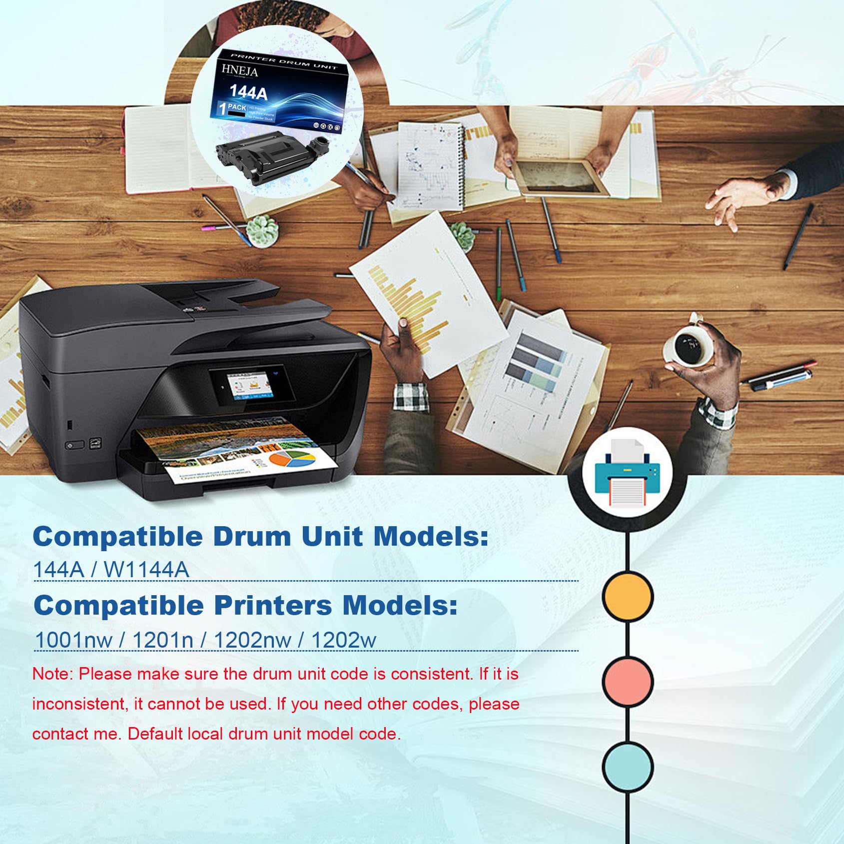 Unità Tamburo 144A, Unità Di Imaging W1144A Compatibile per HP 1001nw 1201n 1202nw 1202w Stampante,Black-1 Pack