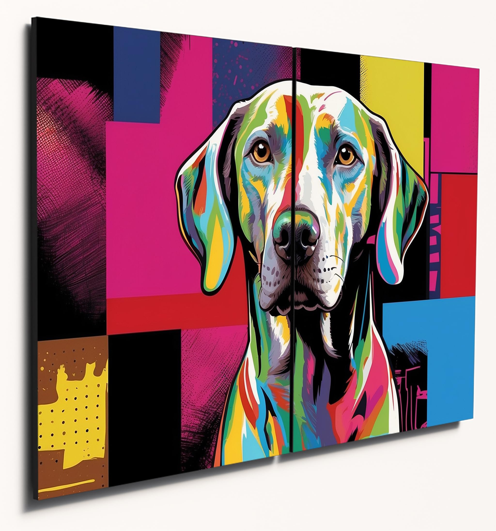 The Plum Penguin Design 3 Weimaraner Pop Art Wooden Wall Art 2-Piece A4 Mdf Set With Bright Colourful Design Canvas Alternative 40 X 30Cm