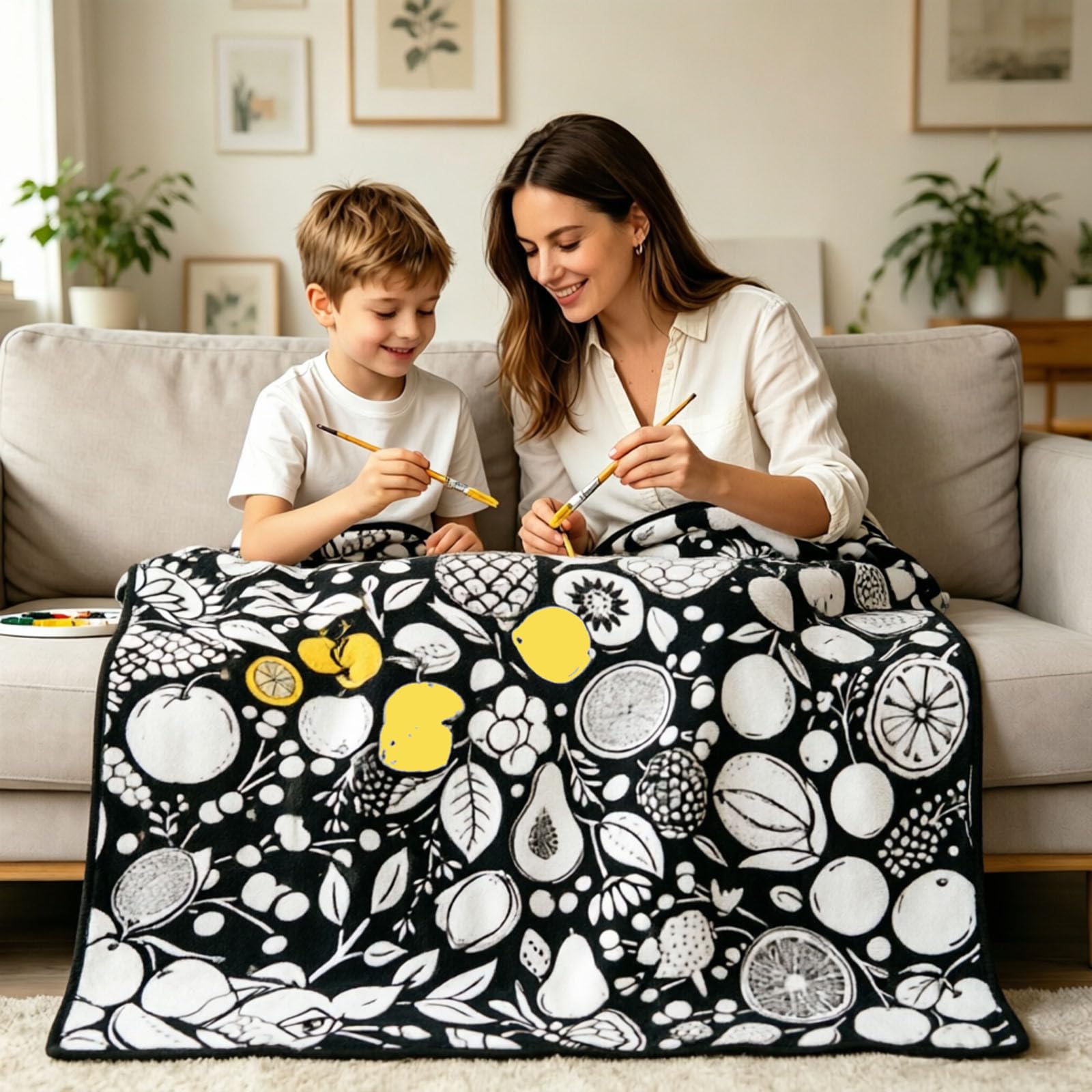 DIY-Maldecke 150×115 Cm,Wiederverwendbare Painting Blanket, Coloring Blanket Mit 24 Farben Pinsel - Waschbare Coloring Blankets Für Kinder & Erwachsene, Kreatives Bastel-set (Farbe 1)