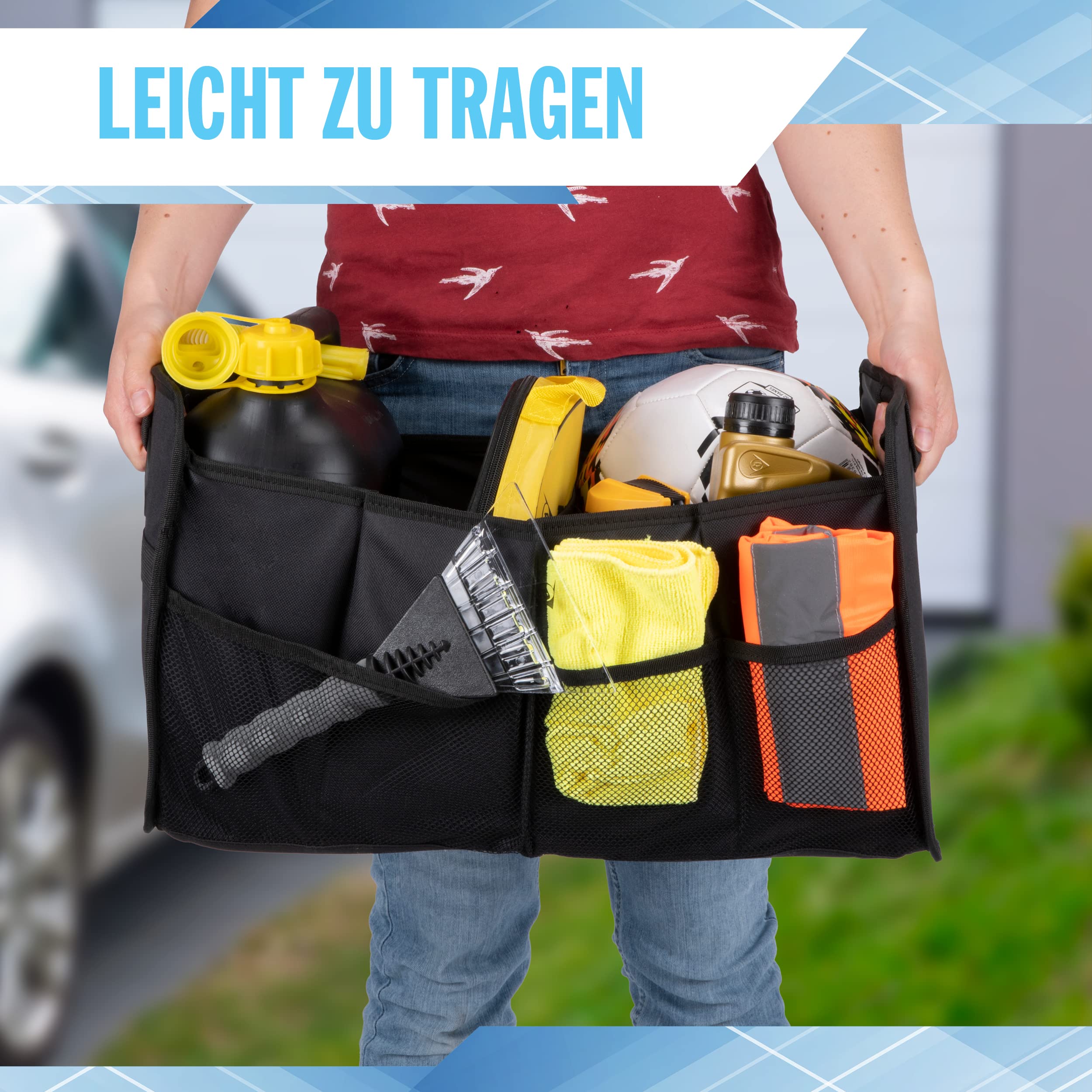 All Ride Organizator bagażnika samochodowego - Organizator przestrzeni bagażowej - 50 x 32 x 27 CM - Torba na bagażnik - 2 Duże komory i wkłady - Organizacja akcesoriów samochodowych- Czarny