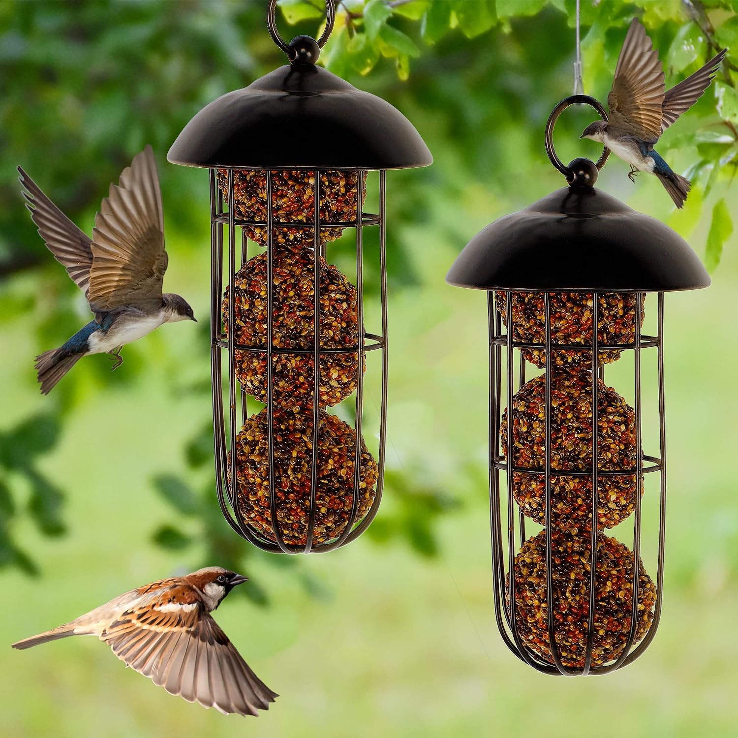 winemana Set of 2 Outdoor Wild Bird Feeder, Squirrel Proof, Hanging Fat Ball Holder Metal Feeding Tool for Birds