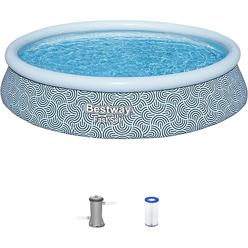 Bestway Fast Set Round Inflatable Pool Set, 13ft x 33in | Rattan Print | Circular Above Ground Pool | Includes Filter Pump & Repair Patch