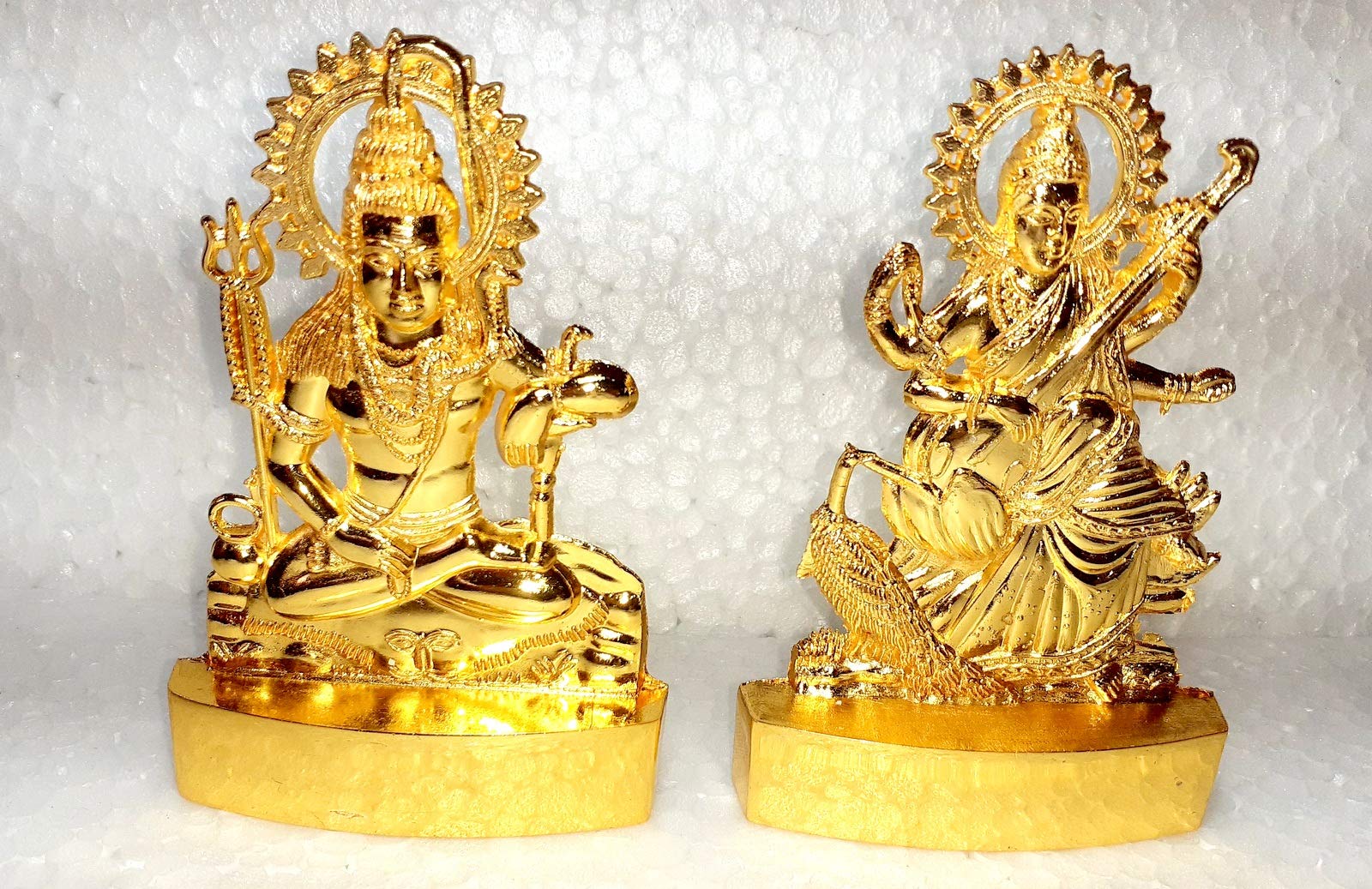 Statues de Shiva et Saraswati en métal ciselé, idoles sacrées de haute qualité
