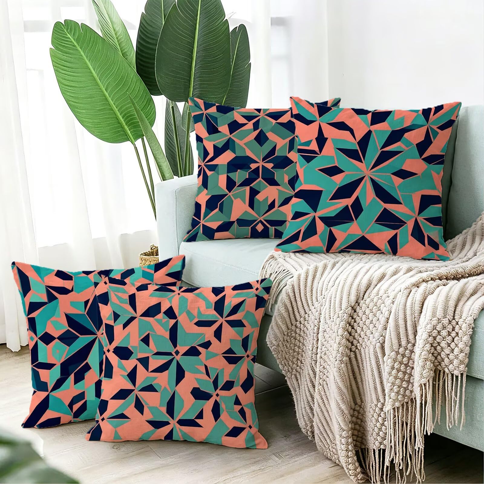 Blu Federe Cuscini Divano 50x50cm, Cuscini da Esterno Set de 4, Cod-450