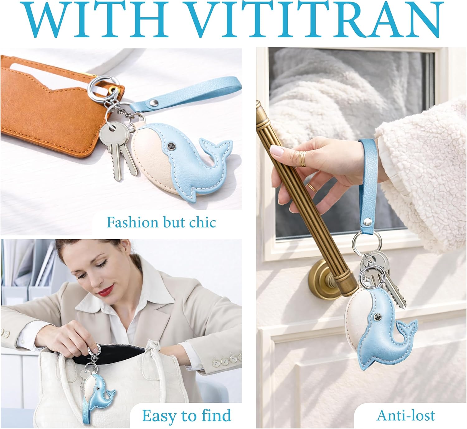 Genuine Leather Whale Keychain, Ocean Whale Shark Bag Charm for Purses, Blue Marine Fish Animal Accessory - Image 4