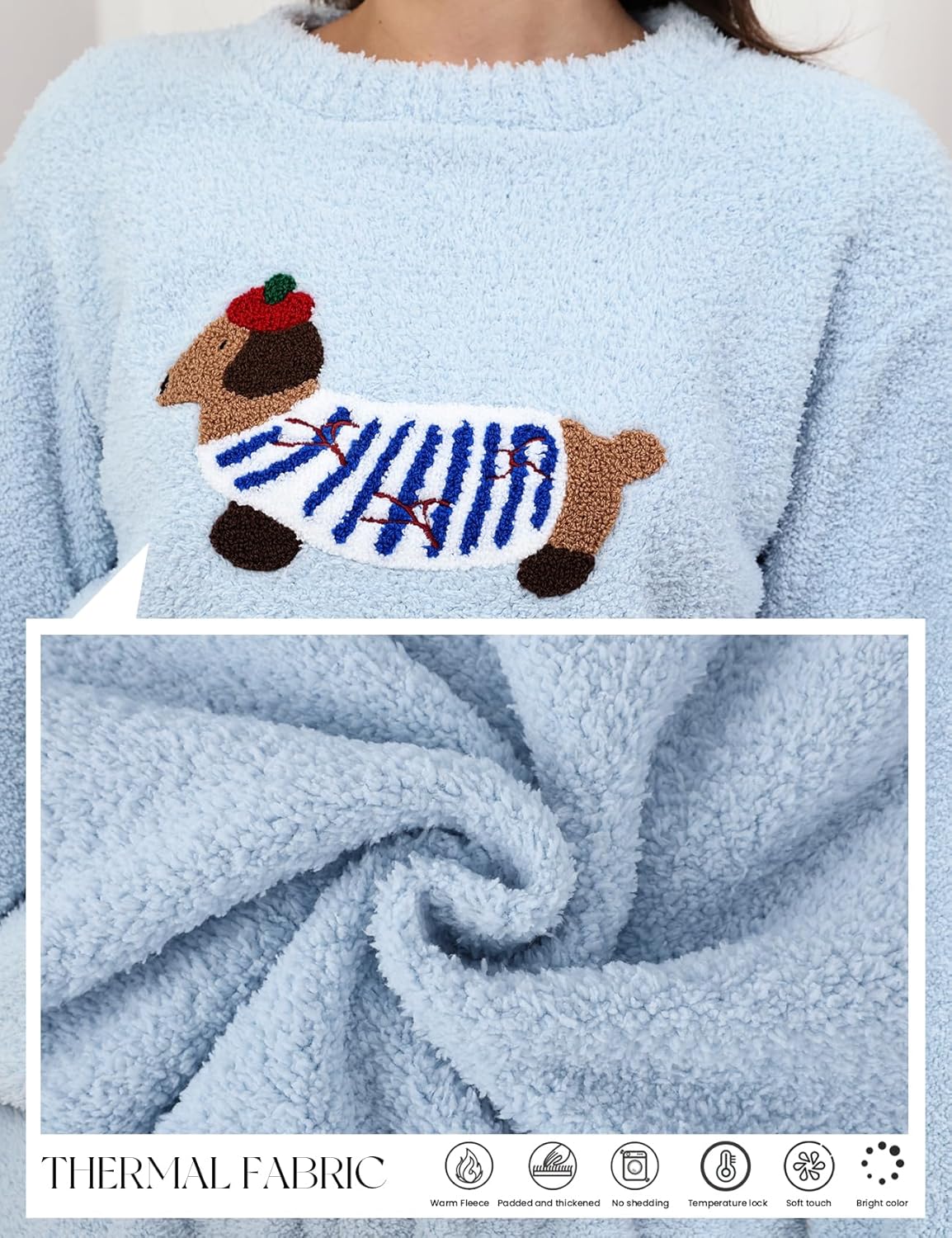 Yimoon Women' s Fluffy Fleece Pajama Set Pullover Pants Winter Dachshund Fuzzy 2 Piece Plush Pjs Warm Loungewear Sleepwear - Image 6