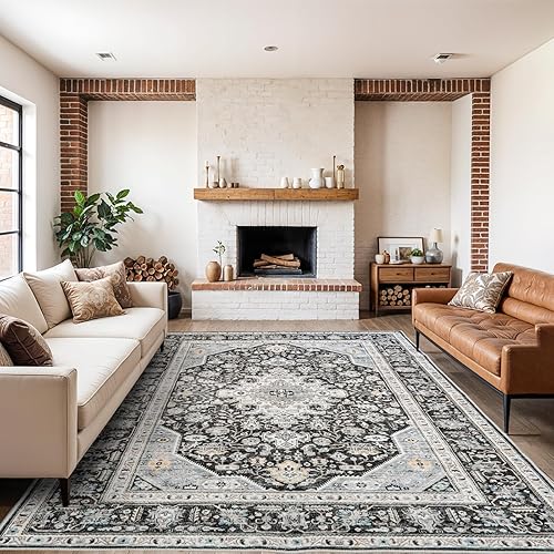 Alfombra lavable oriental para dormitorio, sala de estar, alfombra grande de 9 x 12 pulgadas, alfombra de interior, suave, vintage, antideslizante,
