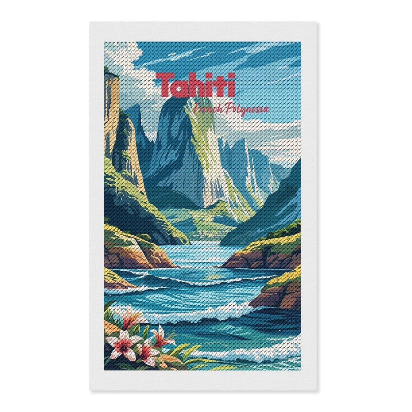Junmoney Tahiti French Polynesia Landscape Art Diamond Painting Canvas Kit 12"x20", Round Gems, Living Room Decor, Seasonal Gift Choice, Modern Decor
