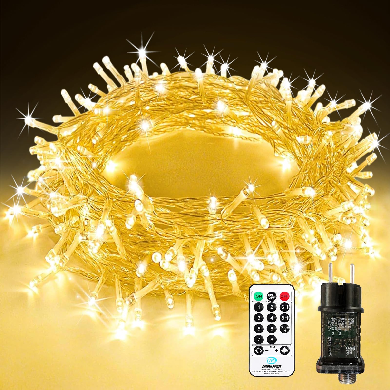 LED Lichterkette Außen Strombetrieben, 10M 100 LED Lichterkette Weihnachten mit Fernbedienung Timer Merkfunktion, 8 Modi IP65 Wasserdicht für Innen Außen Garten Party Hochzeit Weihnachtsdeko, Warmweiß