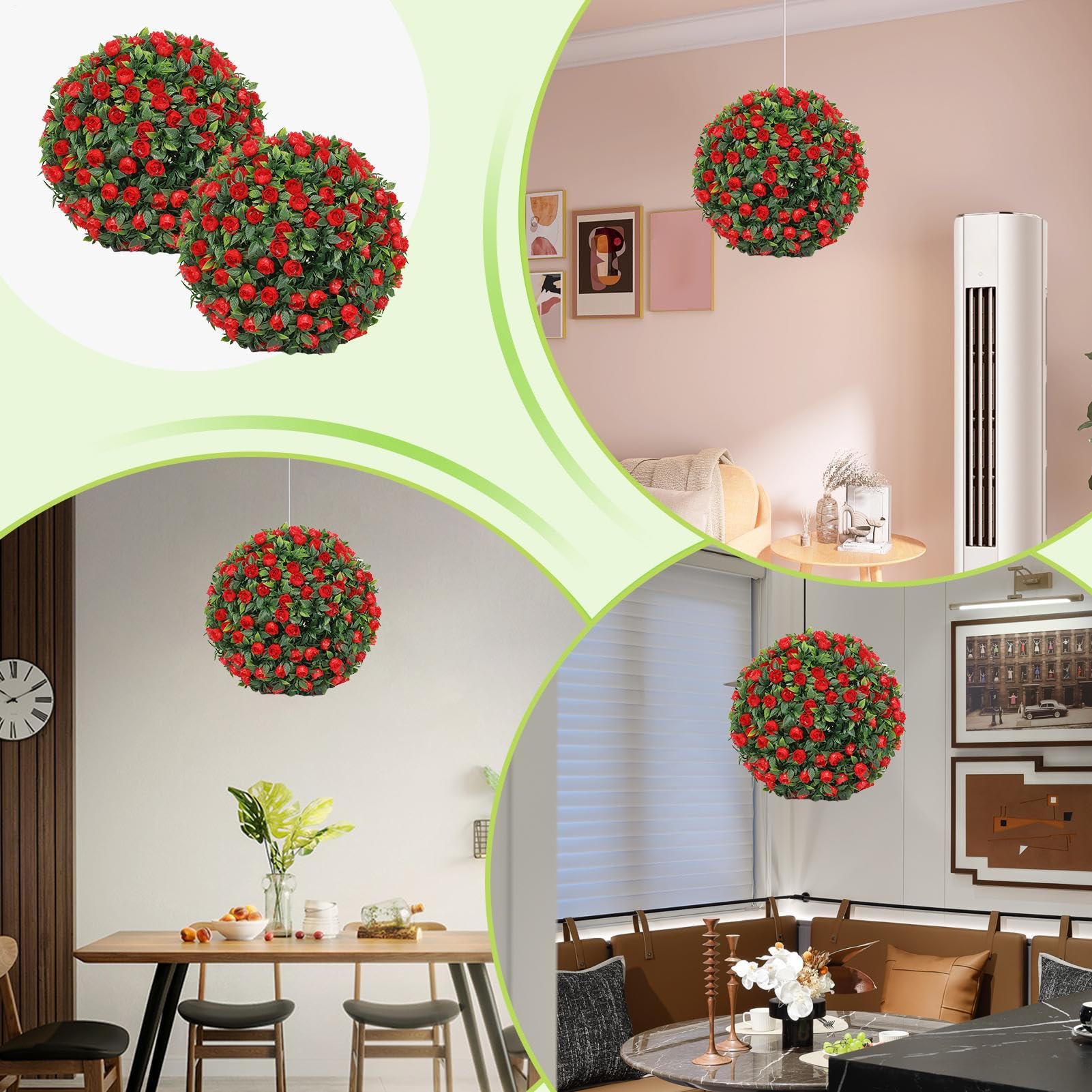 Generico Palle Topiarie Fiori Artificiali,Piante Finte Sferiche in Bosso | 2 Pezzi Decorazioni da Appeso per Interni ed Esterni Portico Giardino Terrazzo Balcone