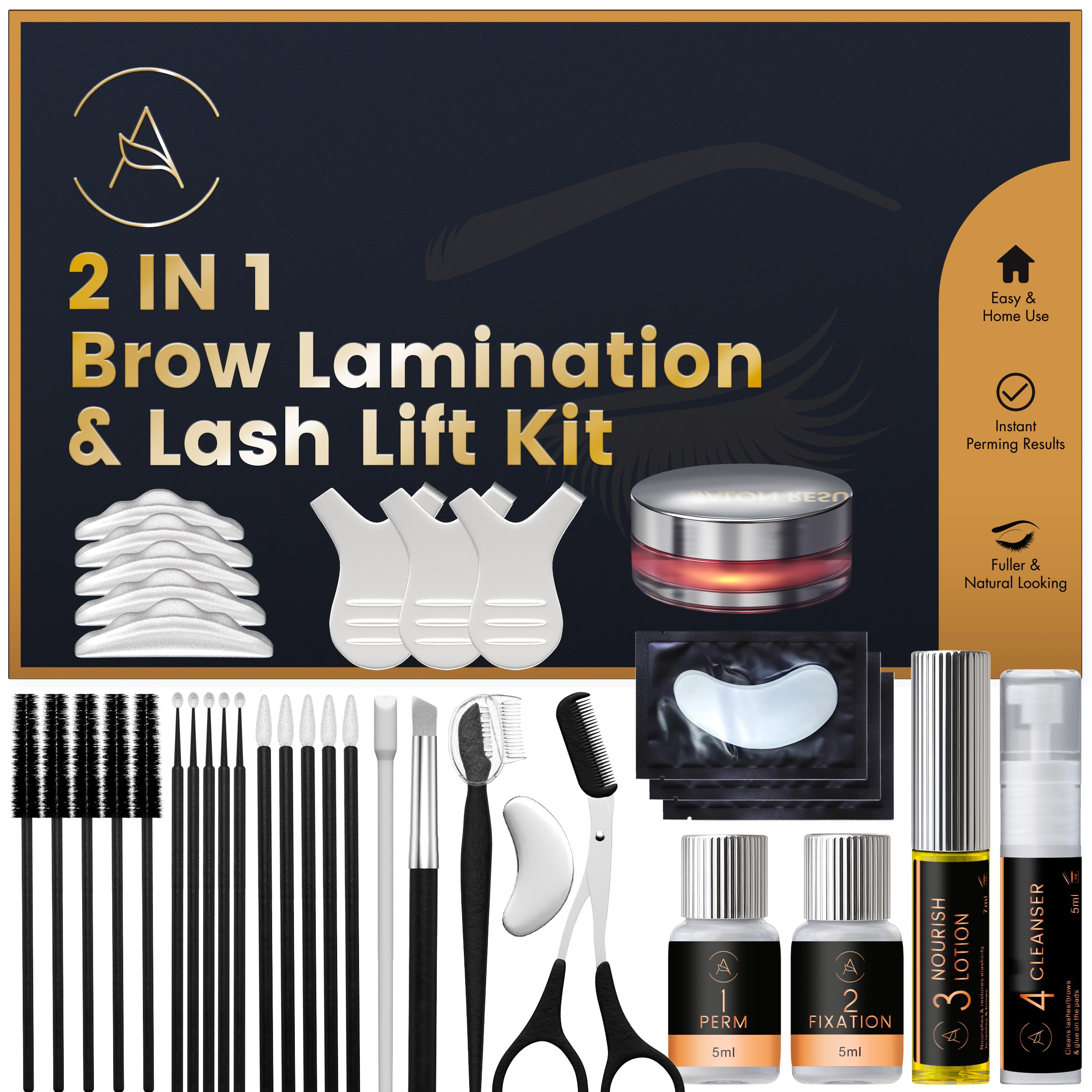 Lash Lift Kit & Eyebrow Lamination Kit, 2-in-1 Solution, At-Home